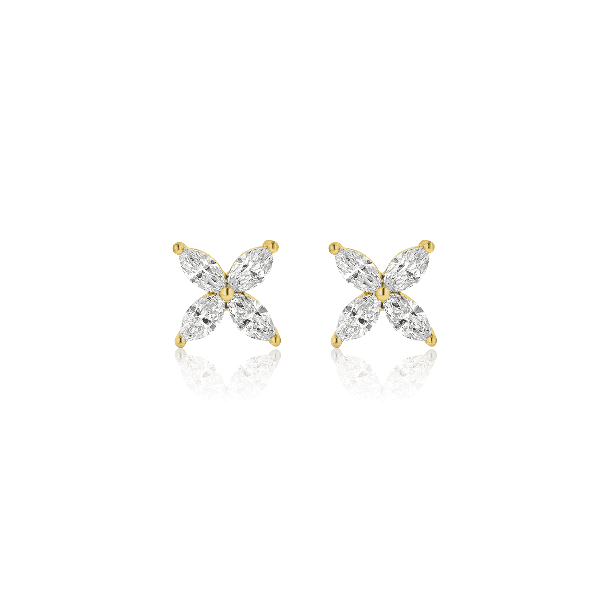 18ct Yellow Gold Marquise Diamond Flower Necklace and Earrings Gift Set