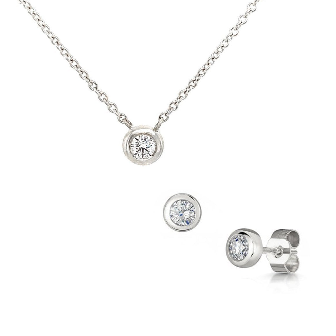 9ct White Gold Natural Diamond Cluster Necklace and Earrings Gift Set