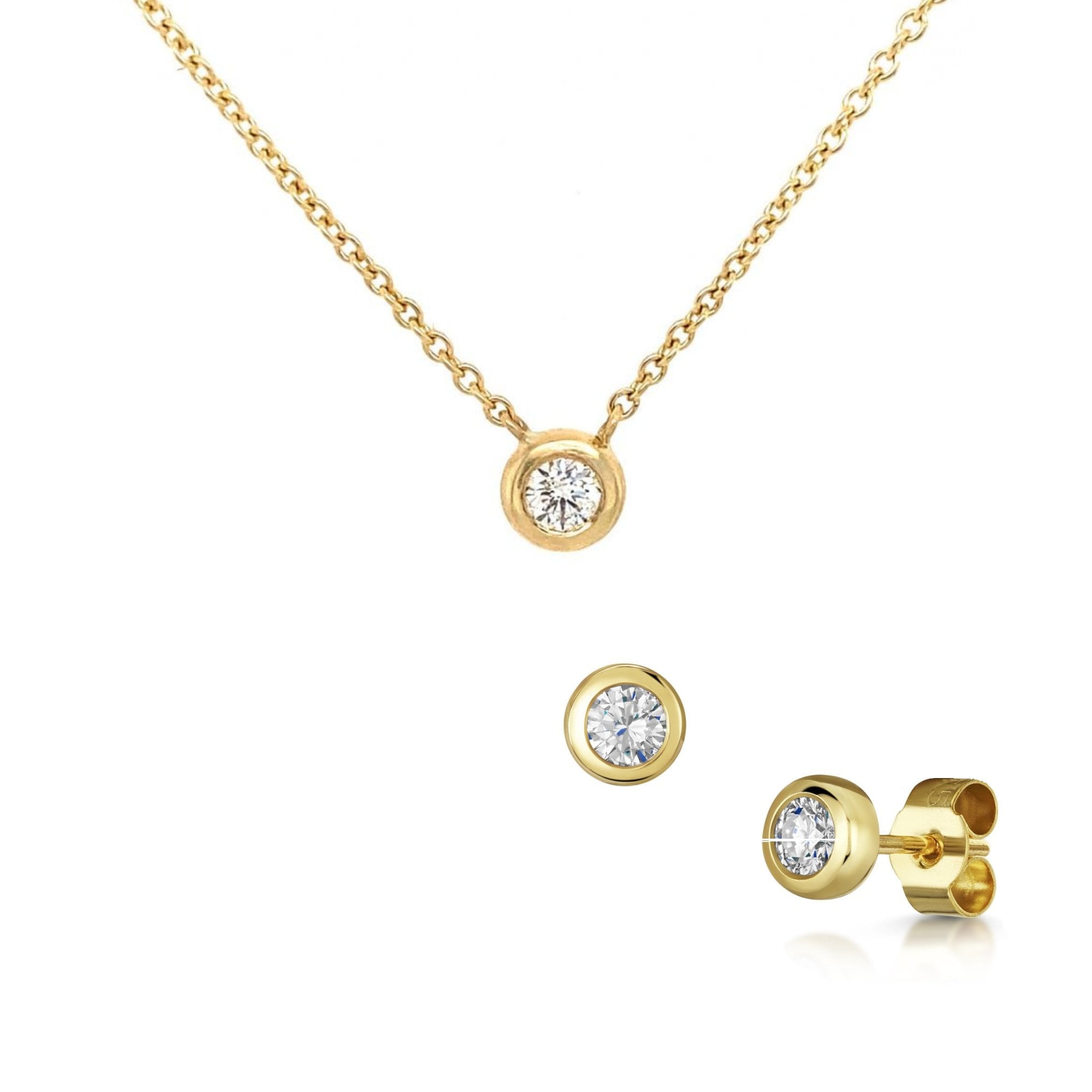9ct Yellow Gold Round Diamond 'Donut' Necklace and Earrings Gift Set