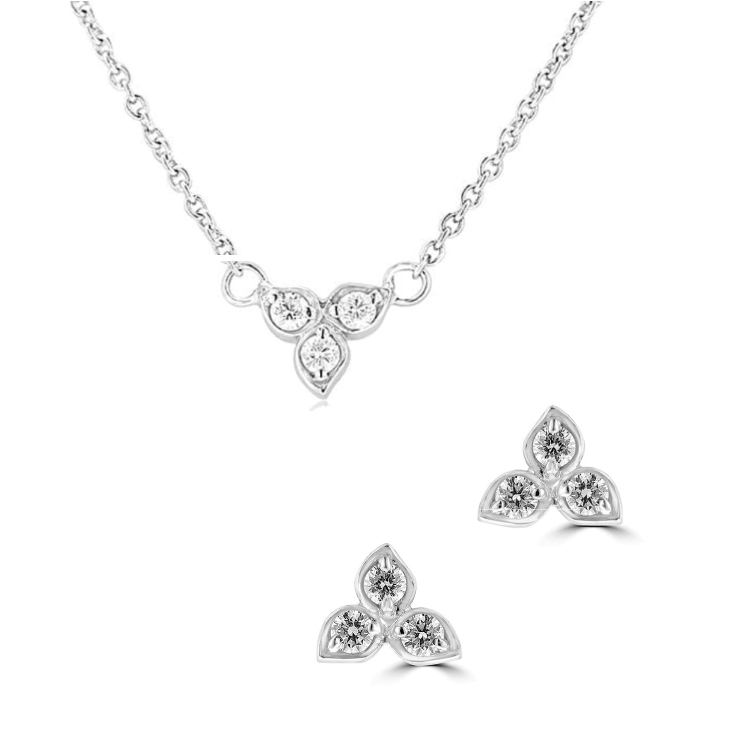 18ct White Gold Round Diamond 'Leaf' Necklace and Earrings Gift Set