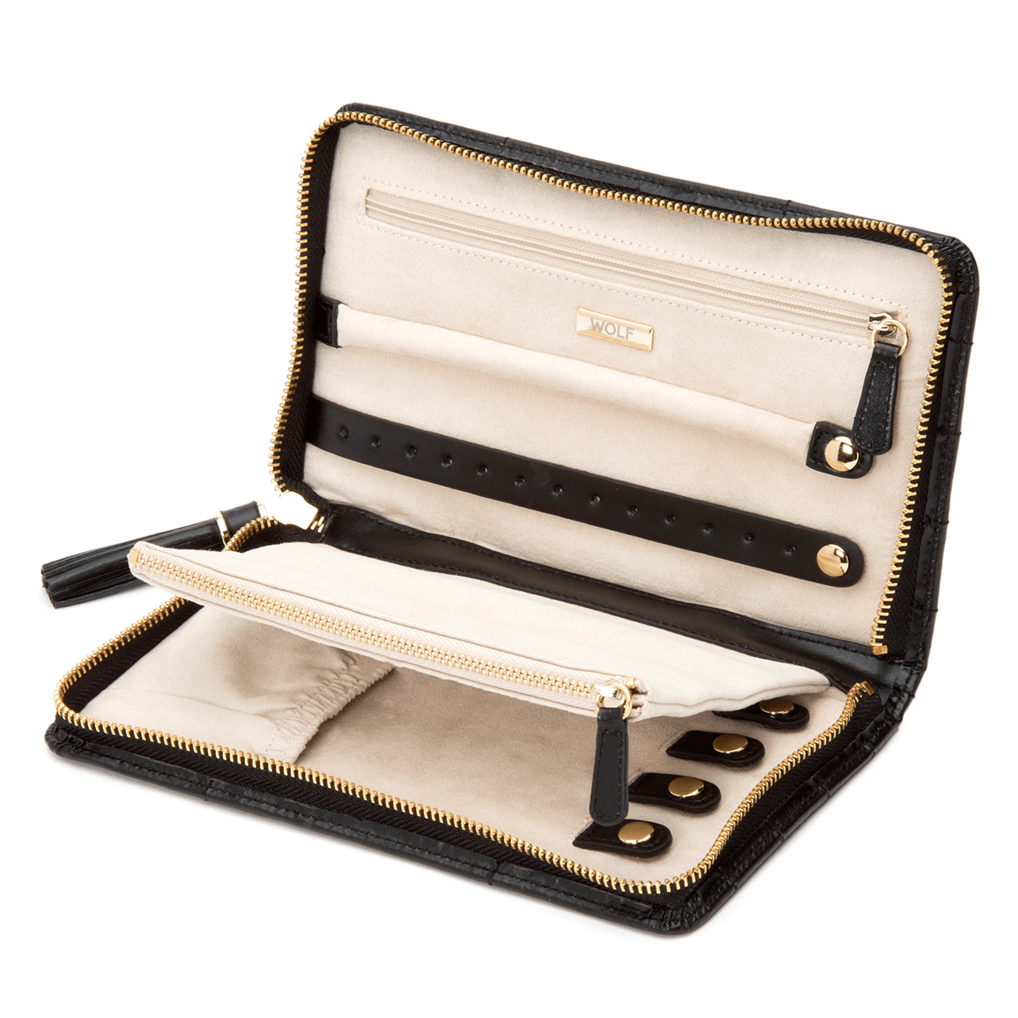 Black Leather 'Caroline' Portfolio Jewellery Case