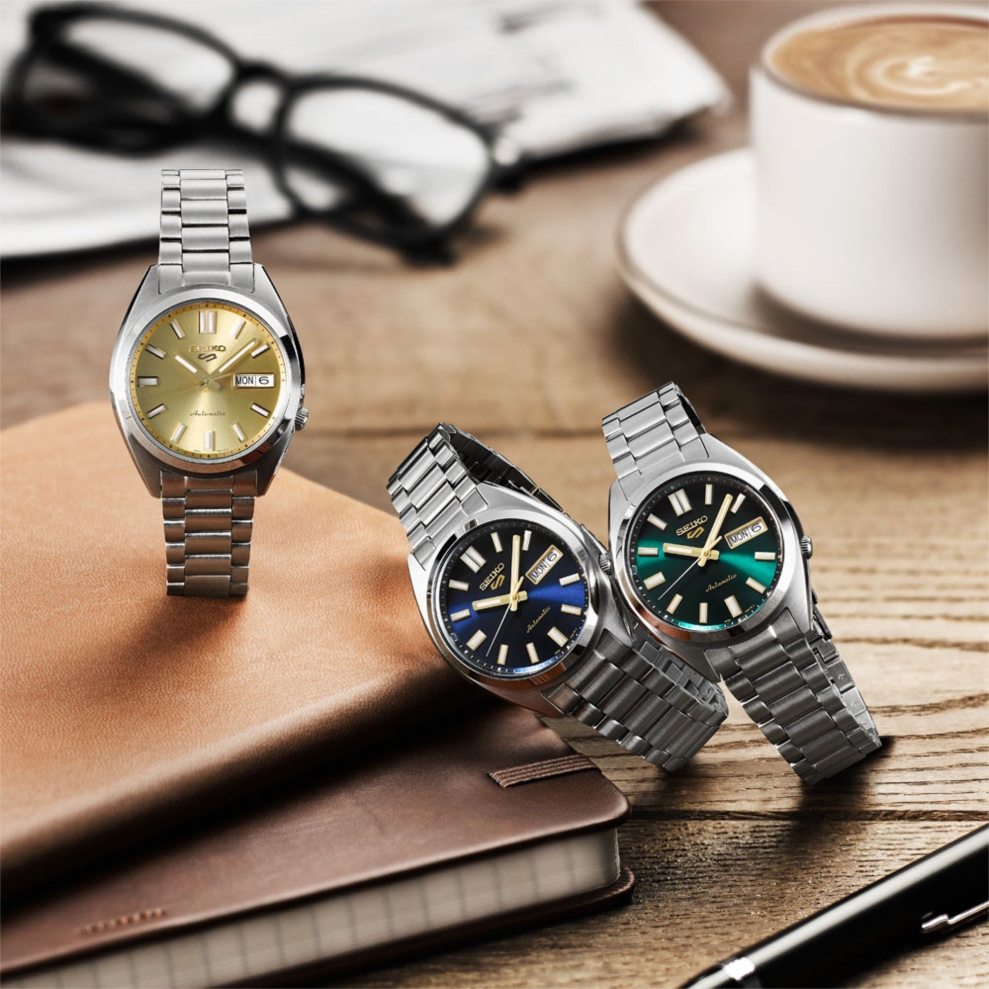 Seiko 5 Sports SNXS Vintage Gold Collection 'Green Tie' Watch