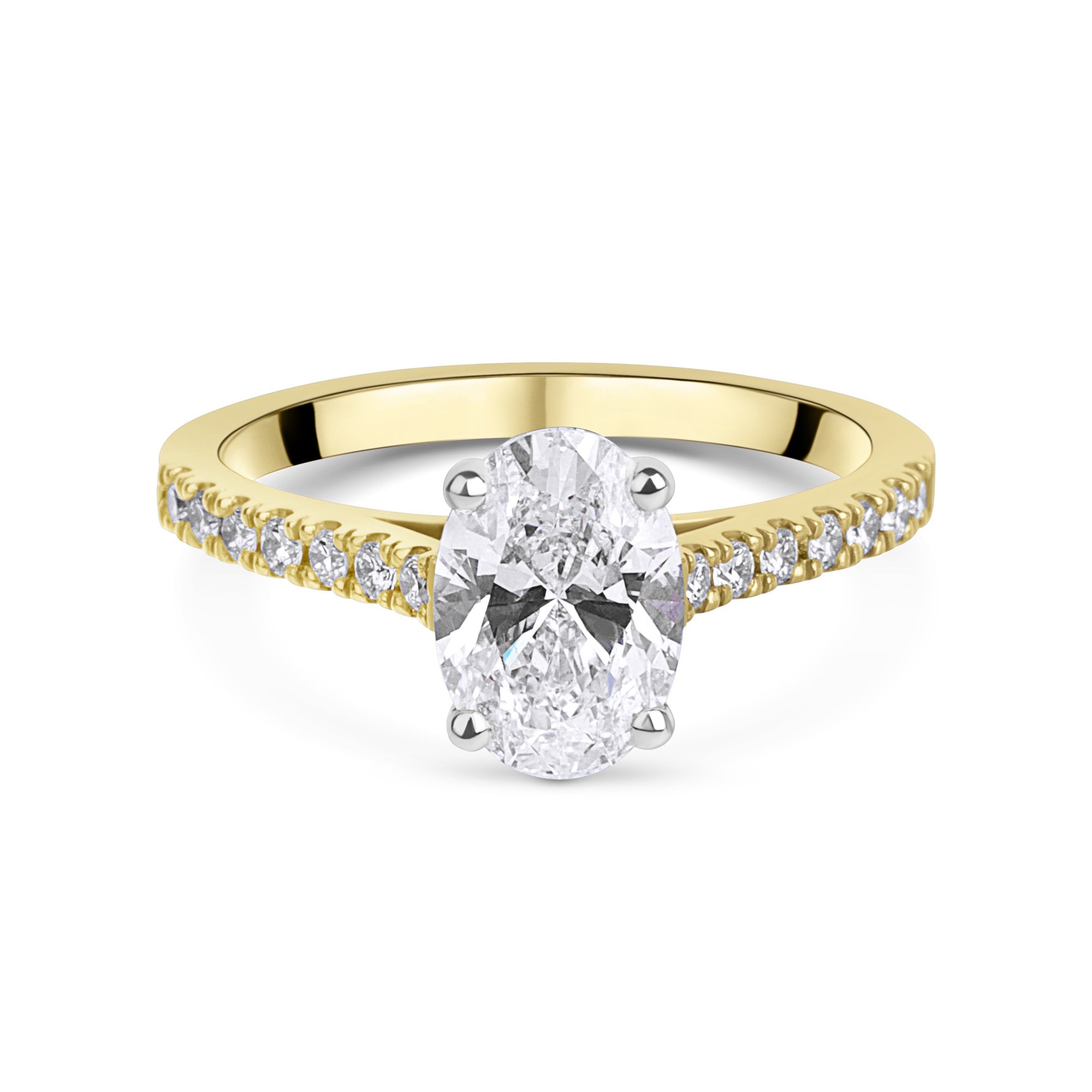 18ct Yellow Gold Oval Lab Grown Diamond Engagement Ring With Diamond Set Shoulders
