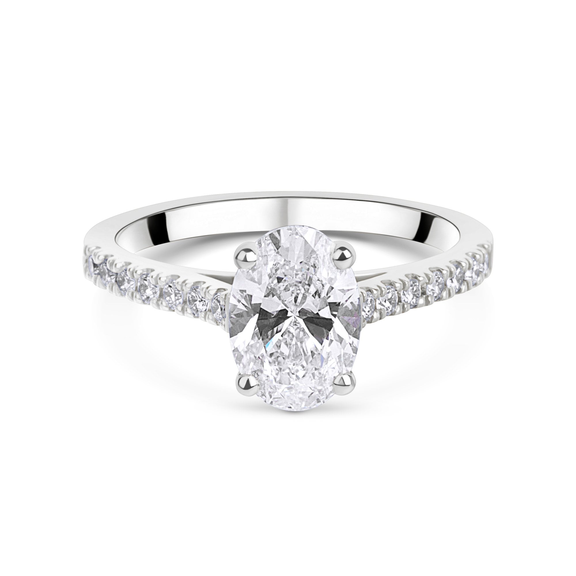 Platinum Oval Lab Grown Diamond Solitaire Engagement Ring With Diamond Set Shoulders