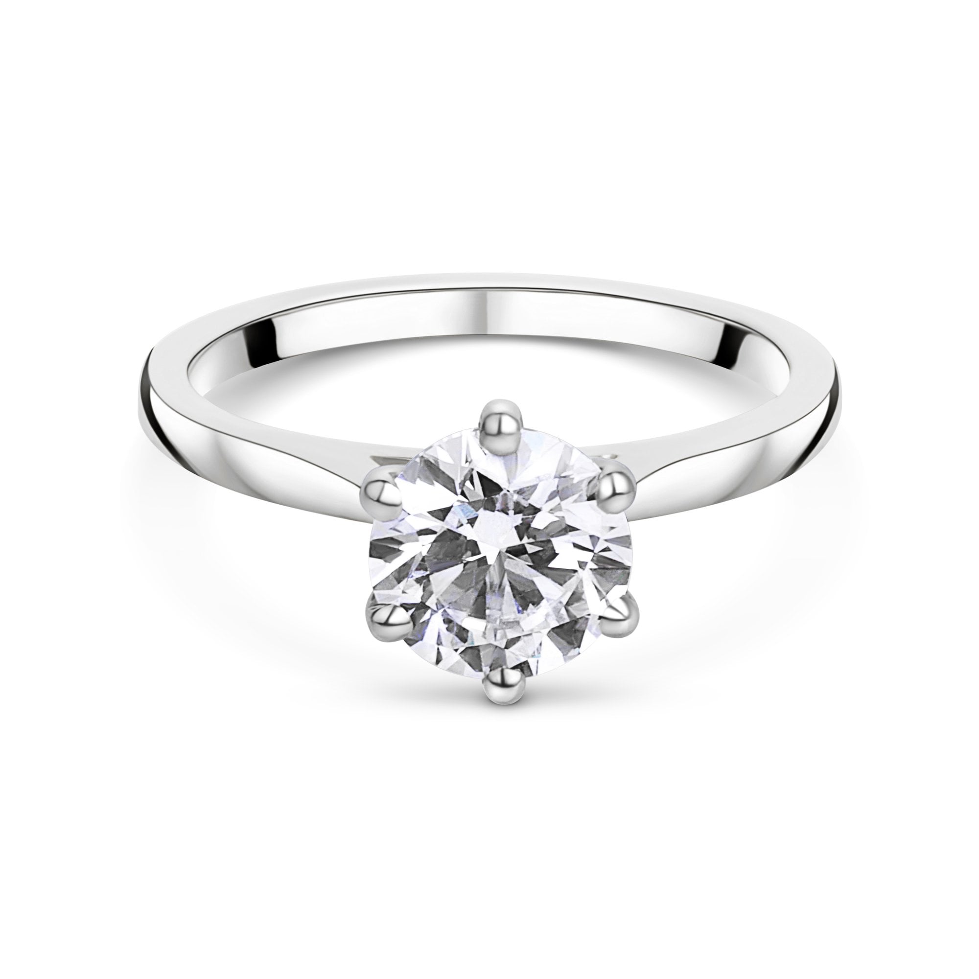 Platinum Round Brilliant Cut Lab Grown Diamond Six Claw Solitaire Engagement Ring