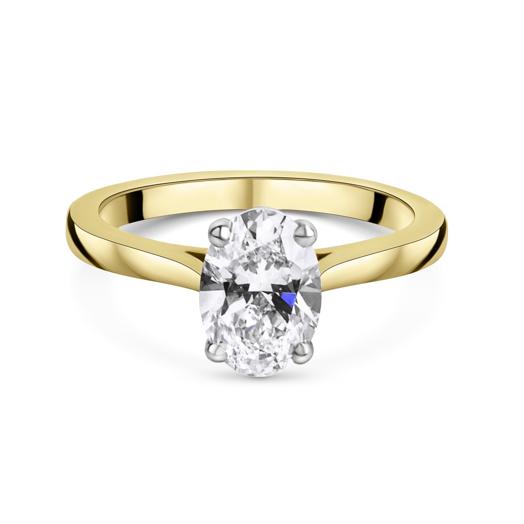 18ct Yellow Gold Oval Lab Grown Diamond Four Claw Solitaire Engagement Ring