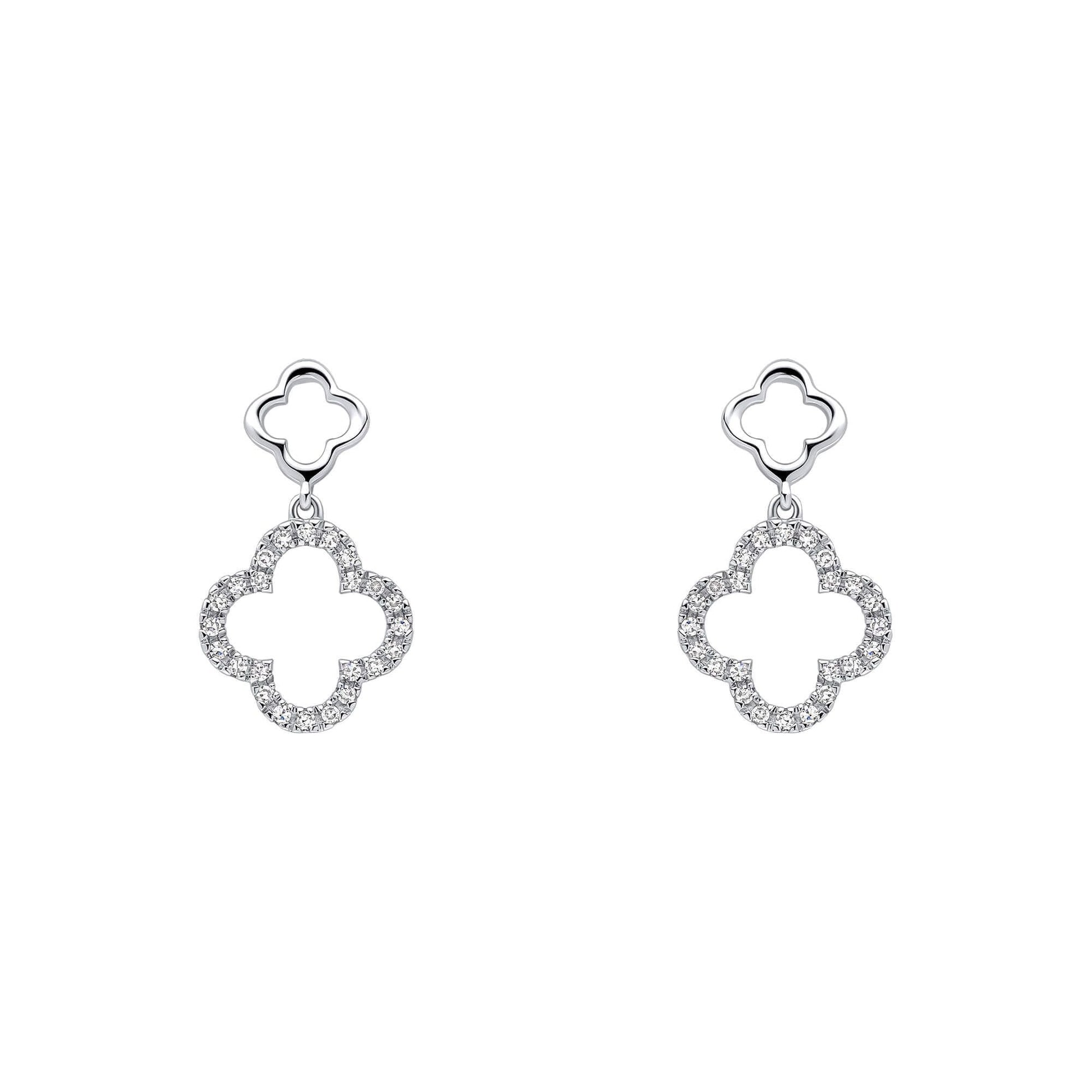 9ct White Clover Leaf Style Diamond Drop Earrings