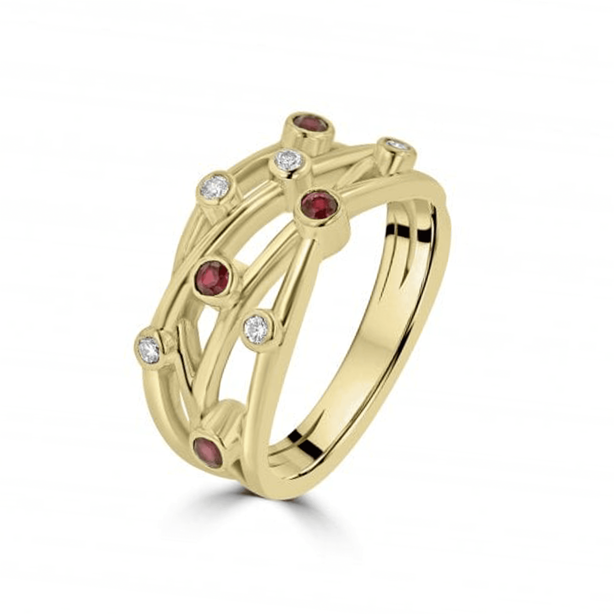 9ct Yellow Gold Cascata Diamond and Ruby Ring