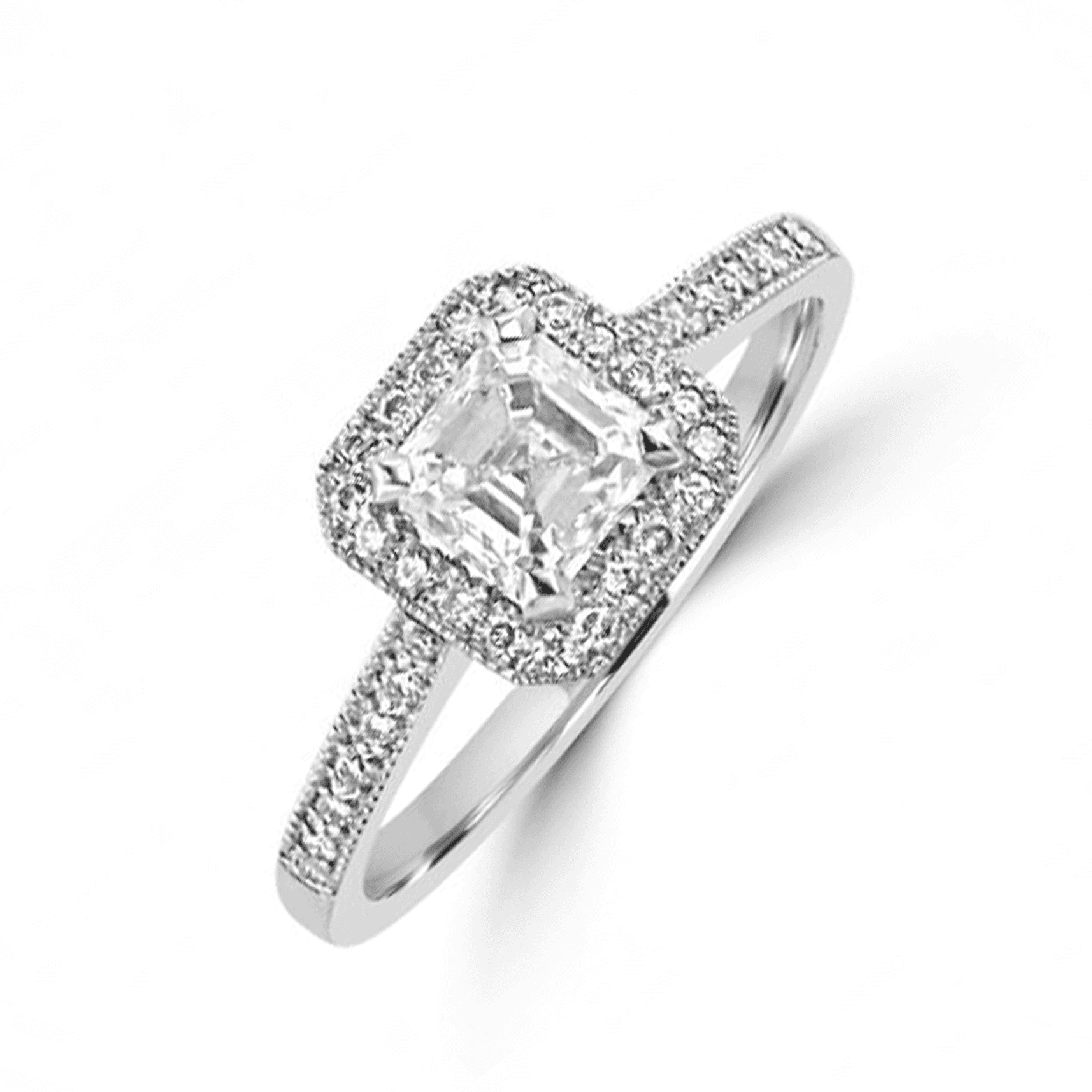 0.61ct Square Emerald Cut Asscher Diamond Cluster Ring