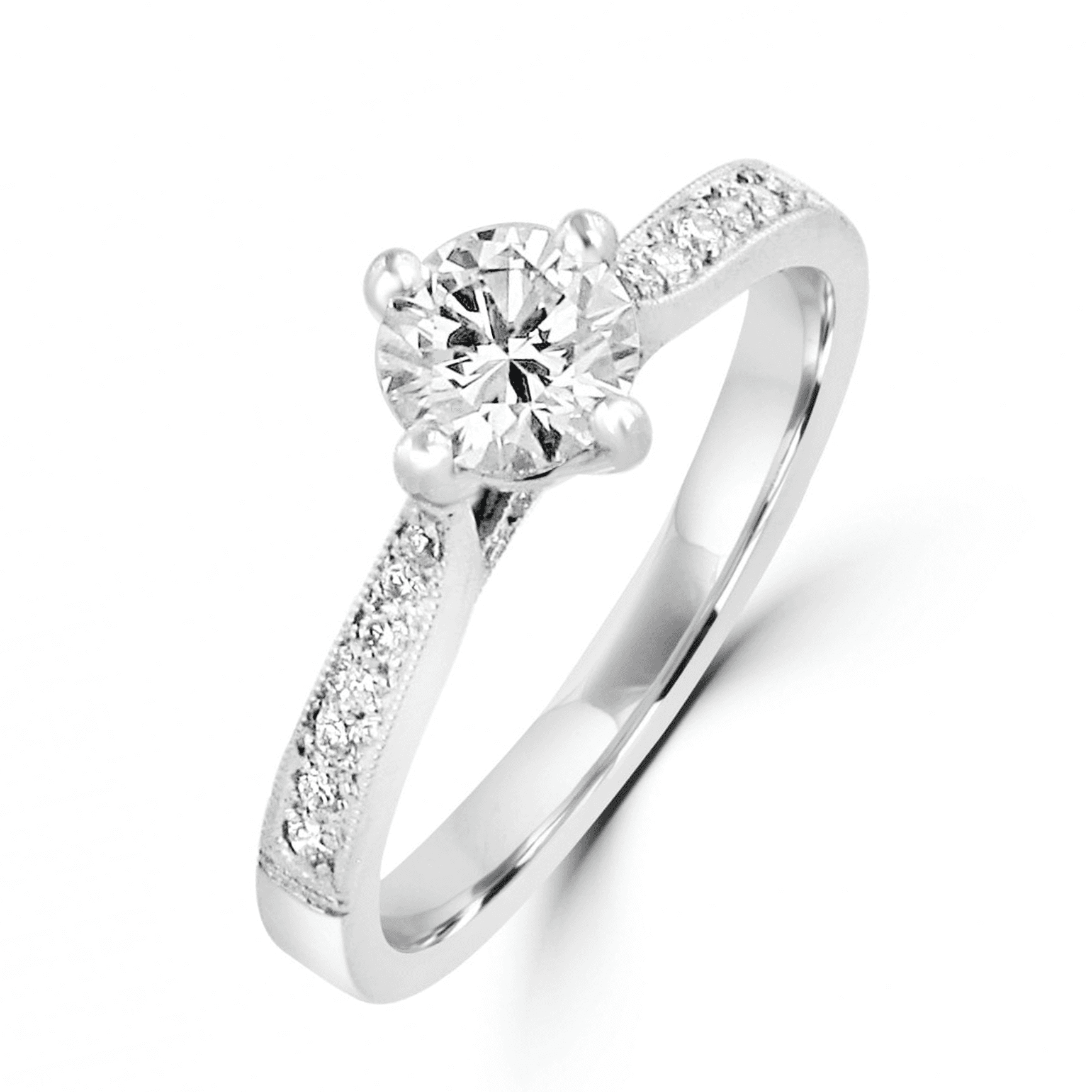 Platinum Single Stone Half Carat Diamond Ring With Diamond Set Band