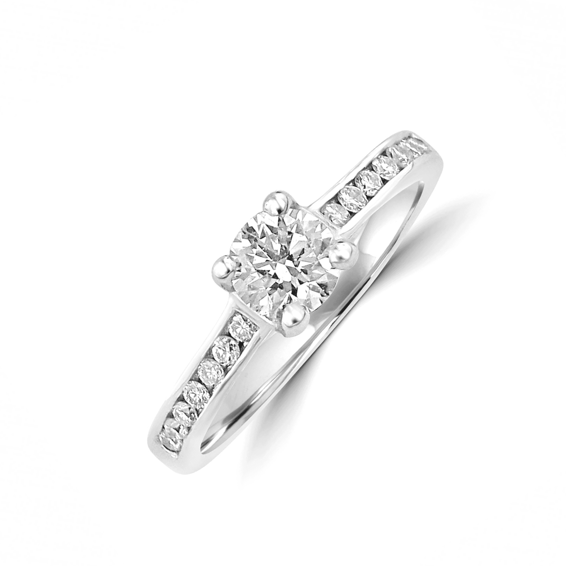 Half Carat Round Diamond with Diamond Band Engagement Ring in Platinum