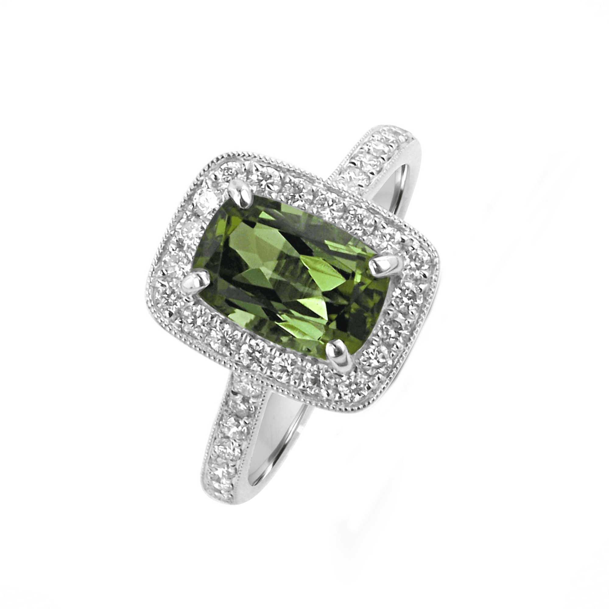 1.75ct Green Tourmaline and Diamond Cluster Ring