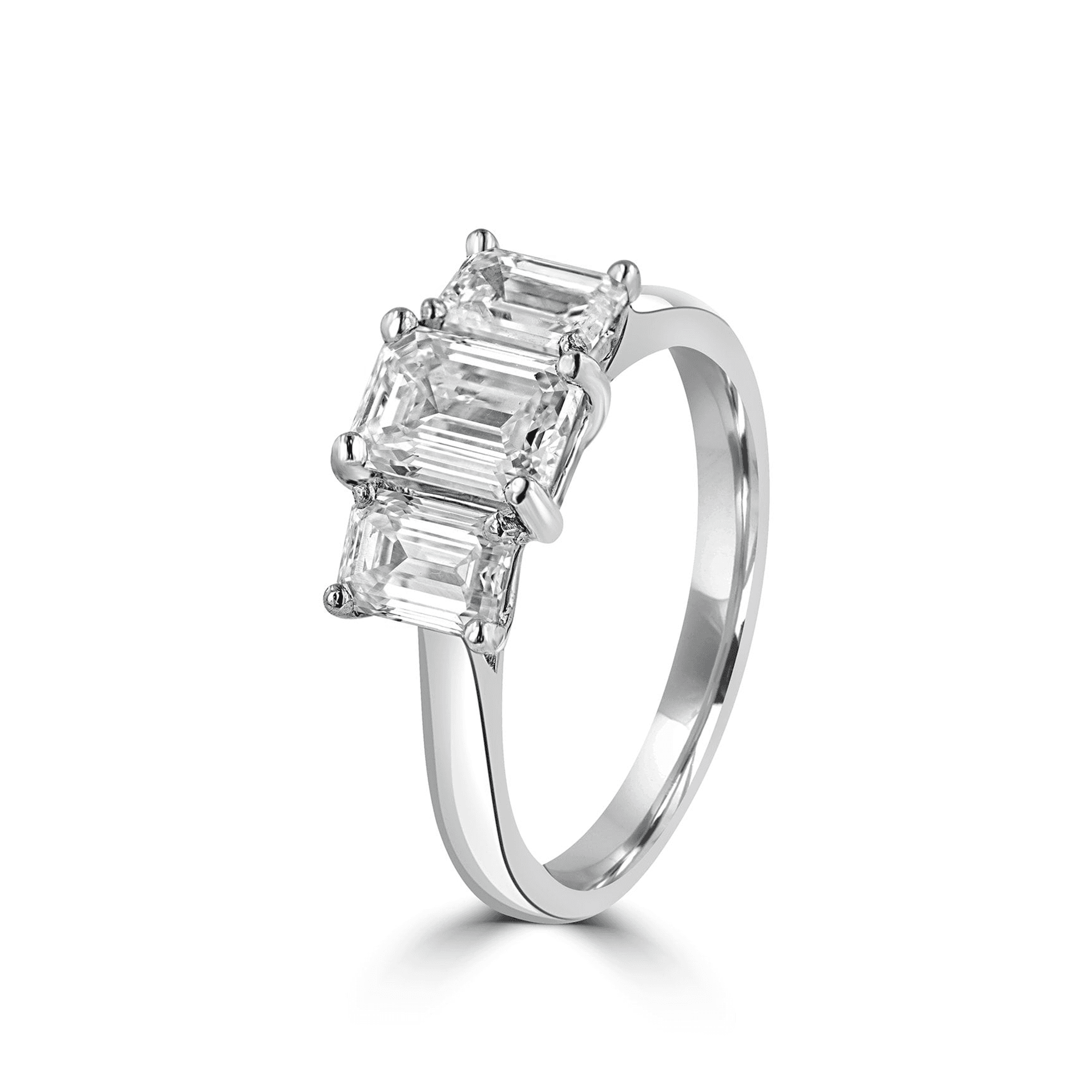 Platinum 2.09ct Three Stone Emerald Lab Grown Diamond Ring