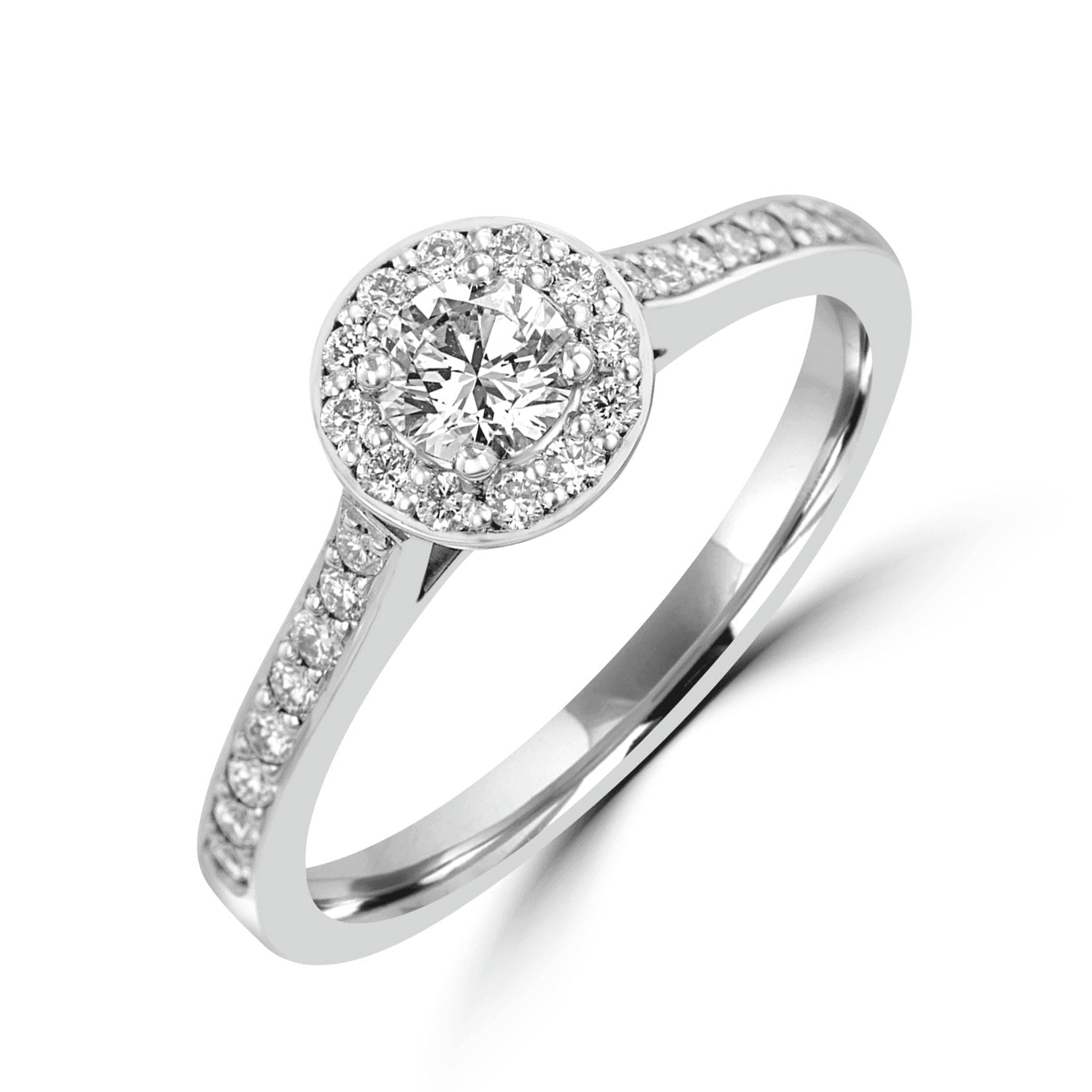 Platinum GIA Diamond Engagement Halo Cluster Ring With Set Diamond Band