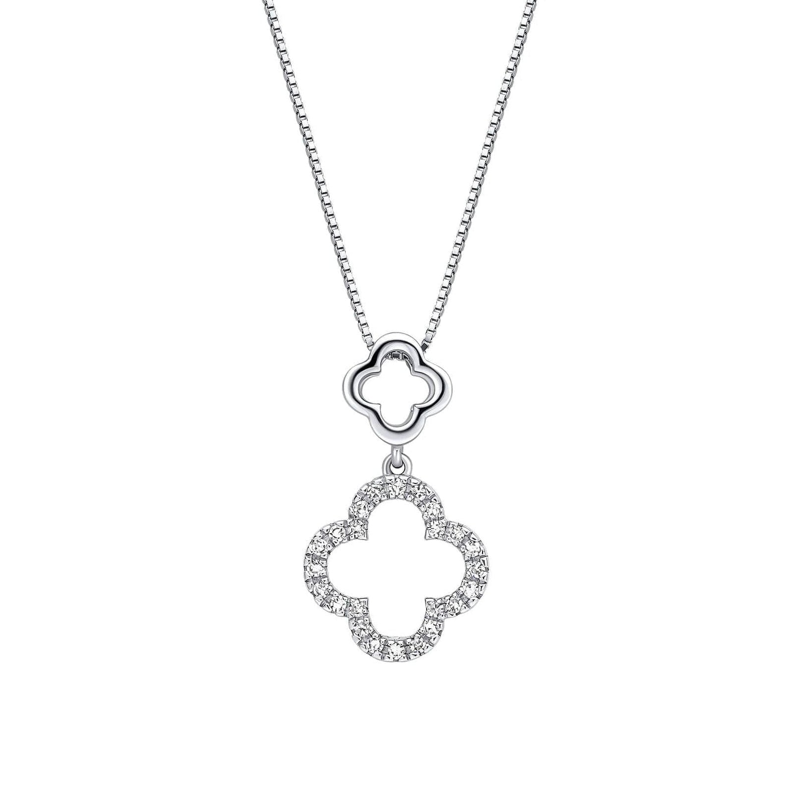 9ct White Gold Double Open Clover Shaped Necklace