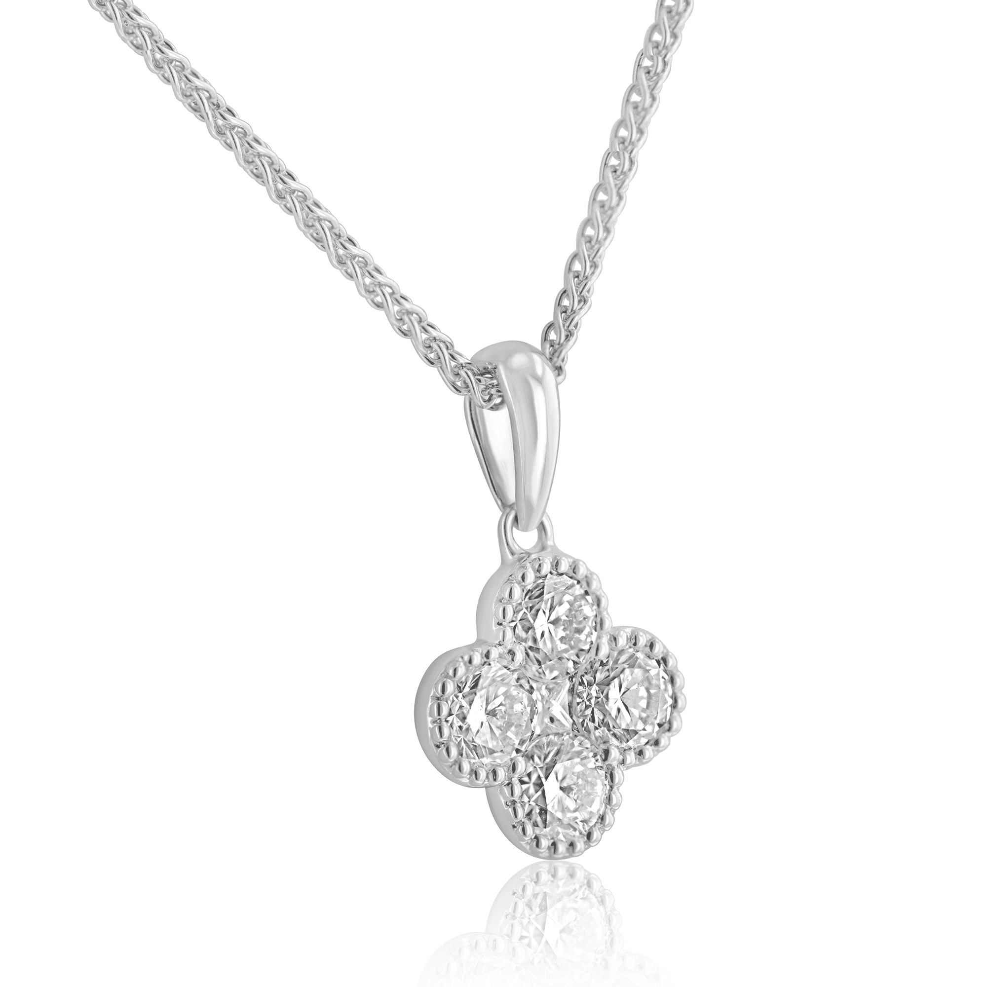 18ct White Gold Round Diamond 'Clover' Necklace and Earrings Gift Set