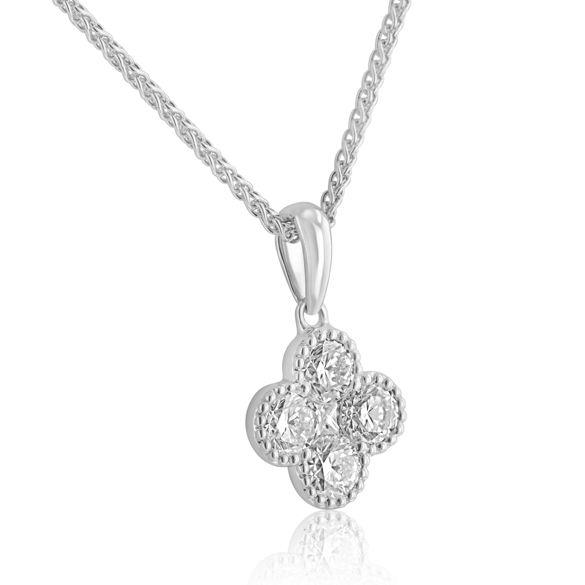 18ct White Gold Round Diamond 'Clover' Necklace and Earrings Gift Set