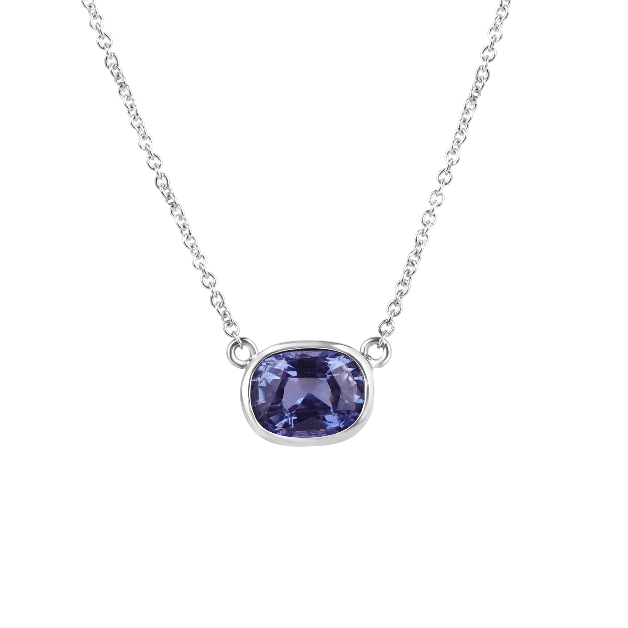 18ct White Gold Cornflower Blue Cushion Sapphire Pendant on a 16"-18" Chain