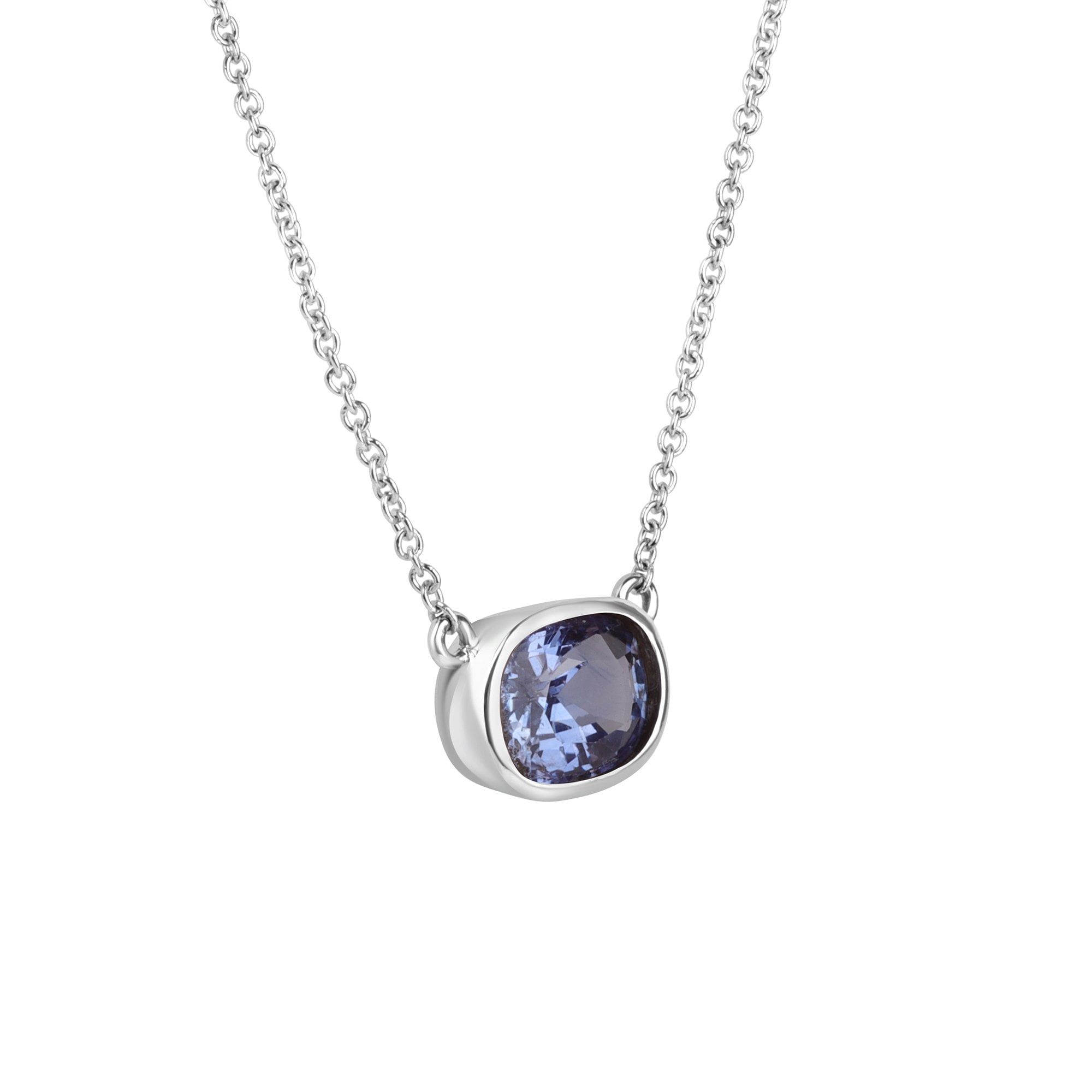 18ct White Gold Cornflower Blue Cushion Sapphire Pendant on a 16"-18" Chain