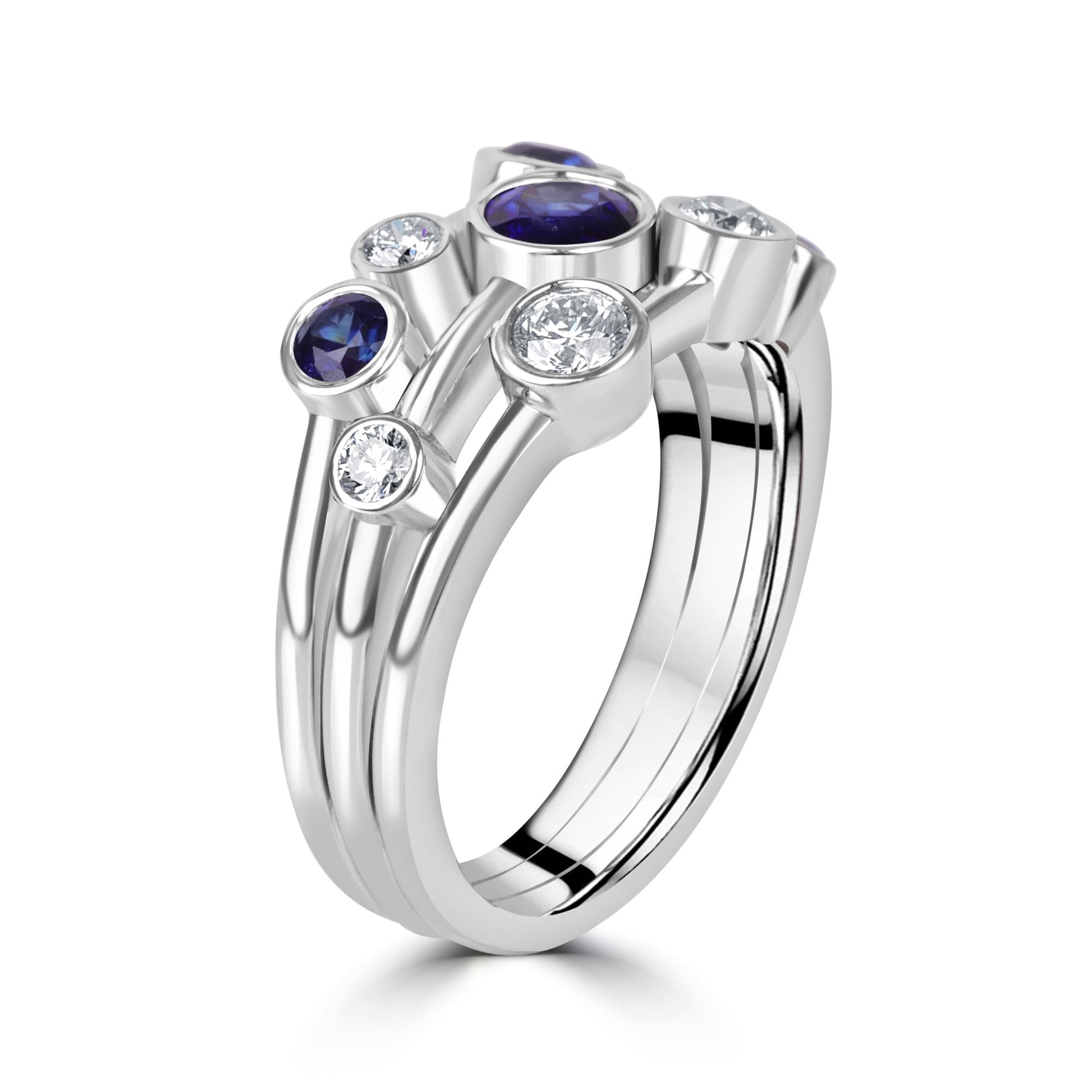 18ct White Gold 0.88ct Round Sapphire and 0.39ct Round Diamond Bubble Style Ring