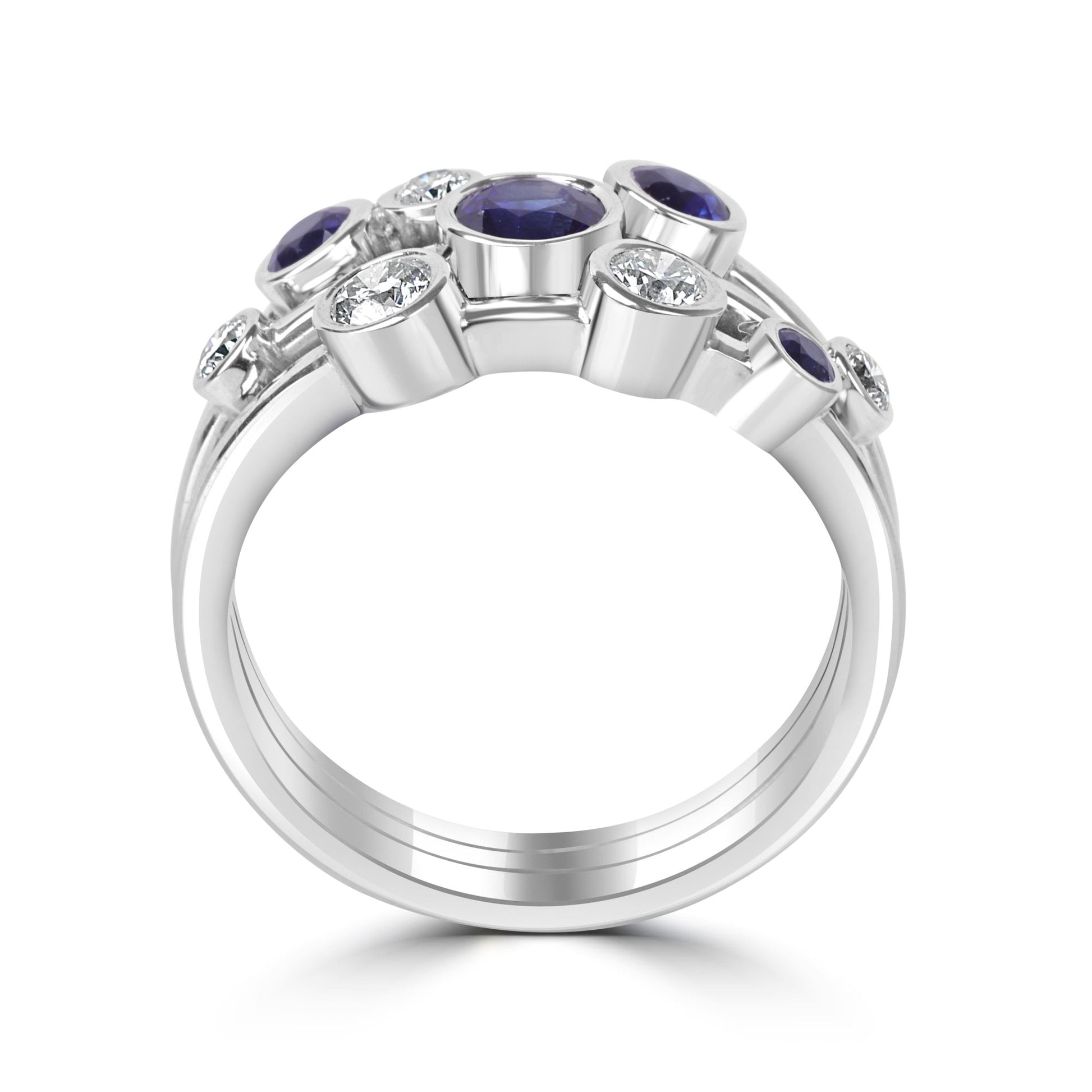 18ct White Gold 0.88ct Round Sapphire and 0.39ct Round Diamond Bubble Style Ring