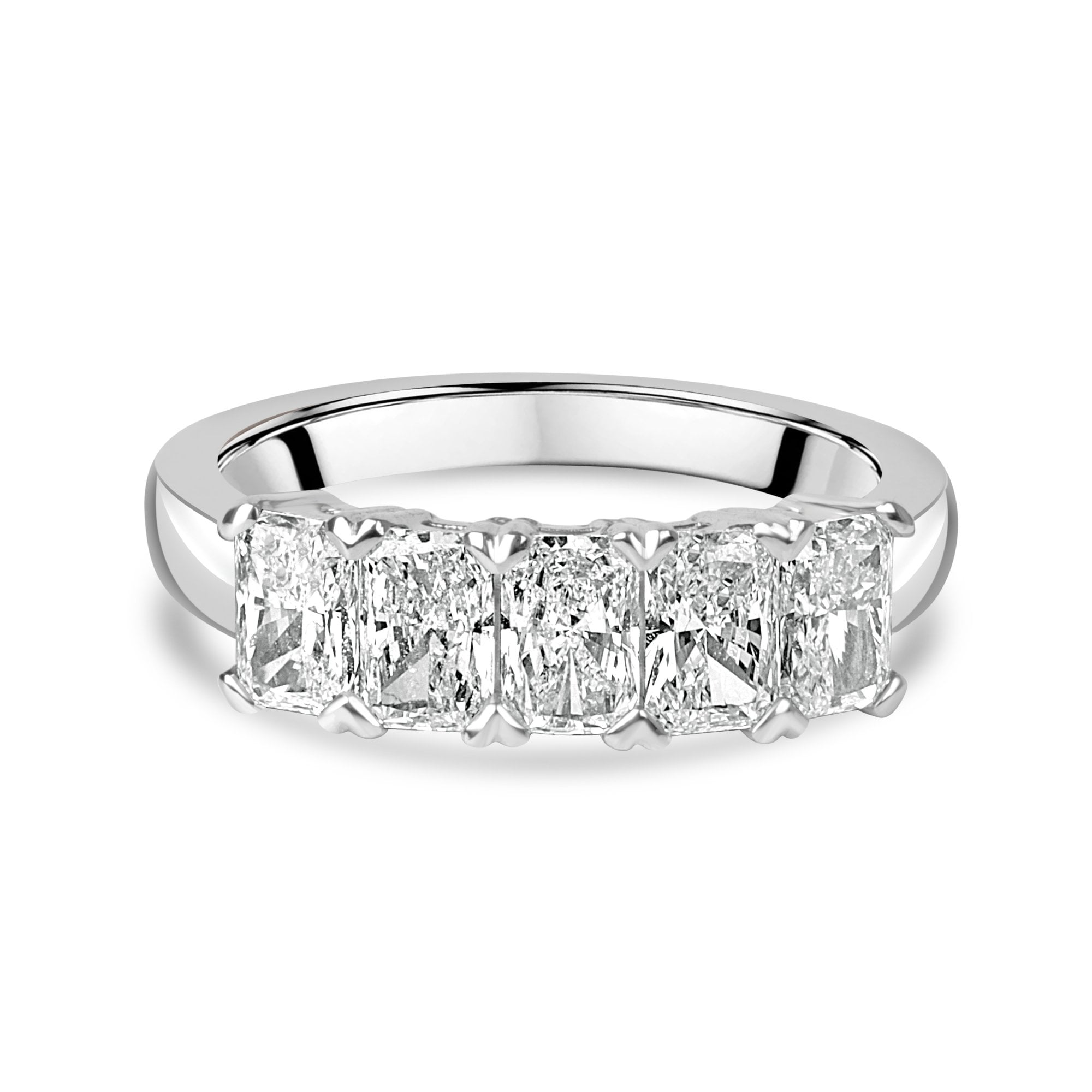 Platinum 1.65ct Five Stone Radiant Cut Natural Diamond Ring