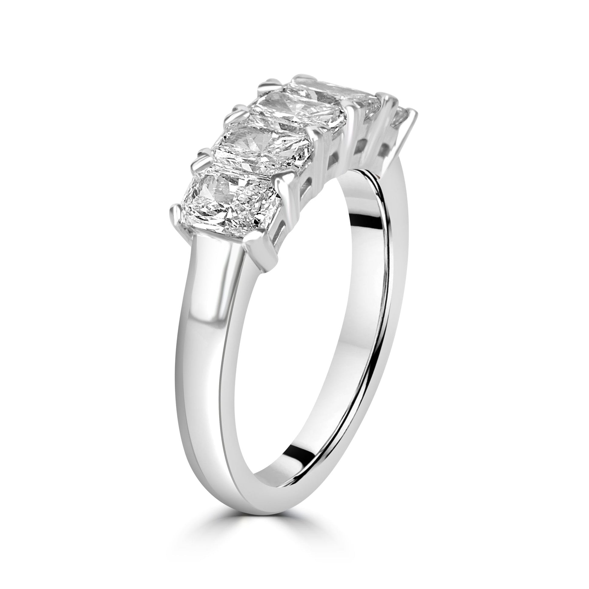 Platinum 1.65ct Five Stone Radiant Cut Natural Diamond Ring