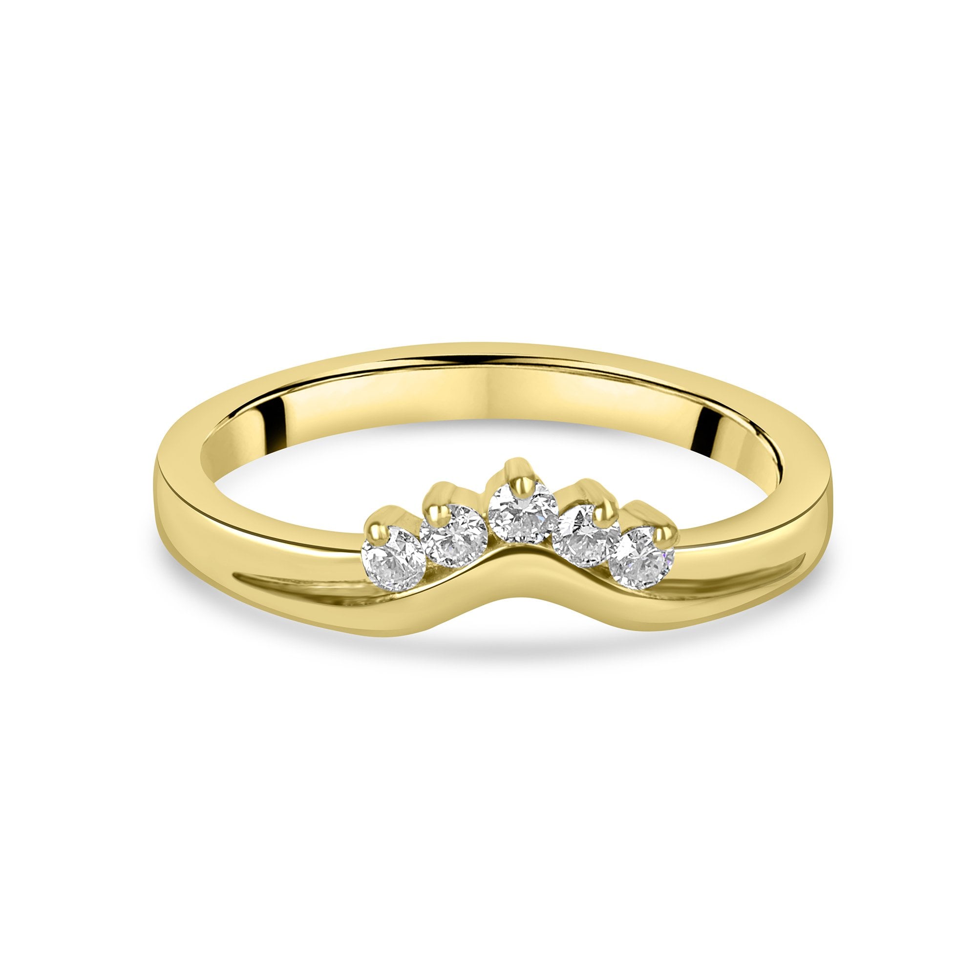 9ct Yellow Gold 0.16ct Round Diamond Five Stone Shaped Dress Ring