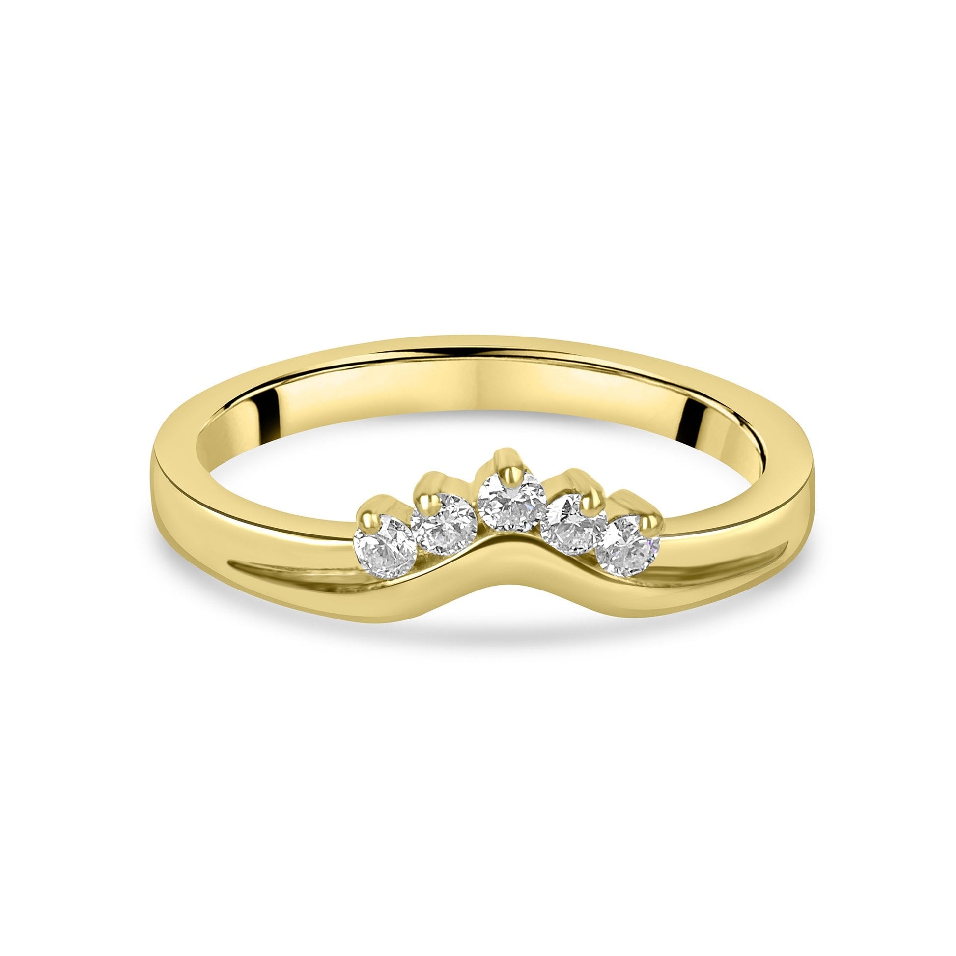 9ct Yellow Gold 0.16ct Round Diamond Five Stone Shaped Dress Ring