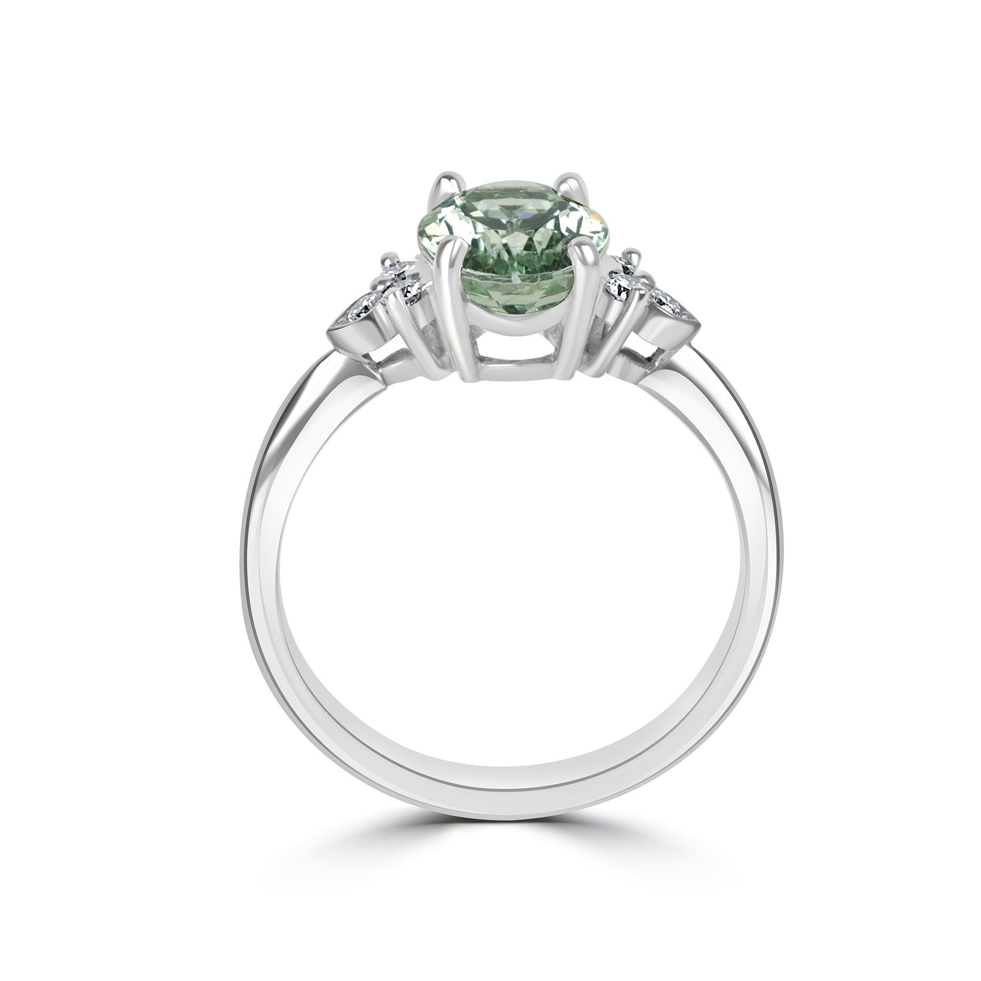 Platinum Dress Ring featuring a Pale Green Tourmaline & Trefoil Diamonds