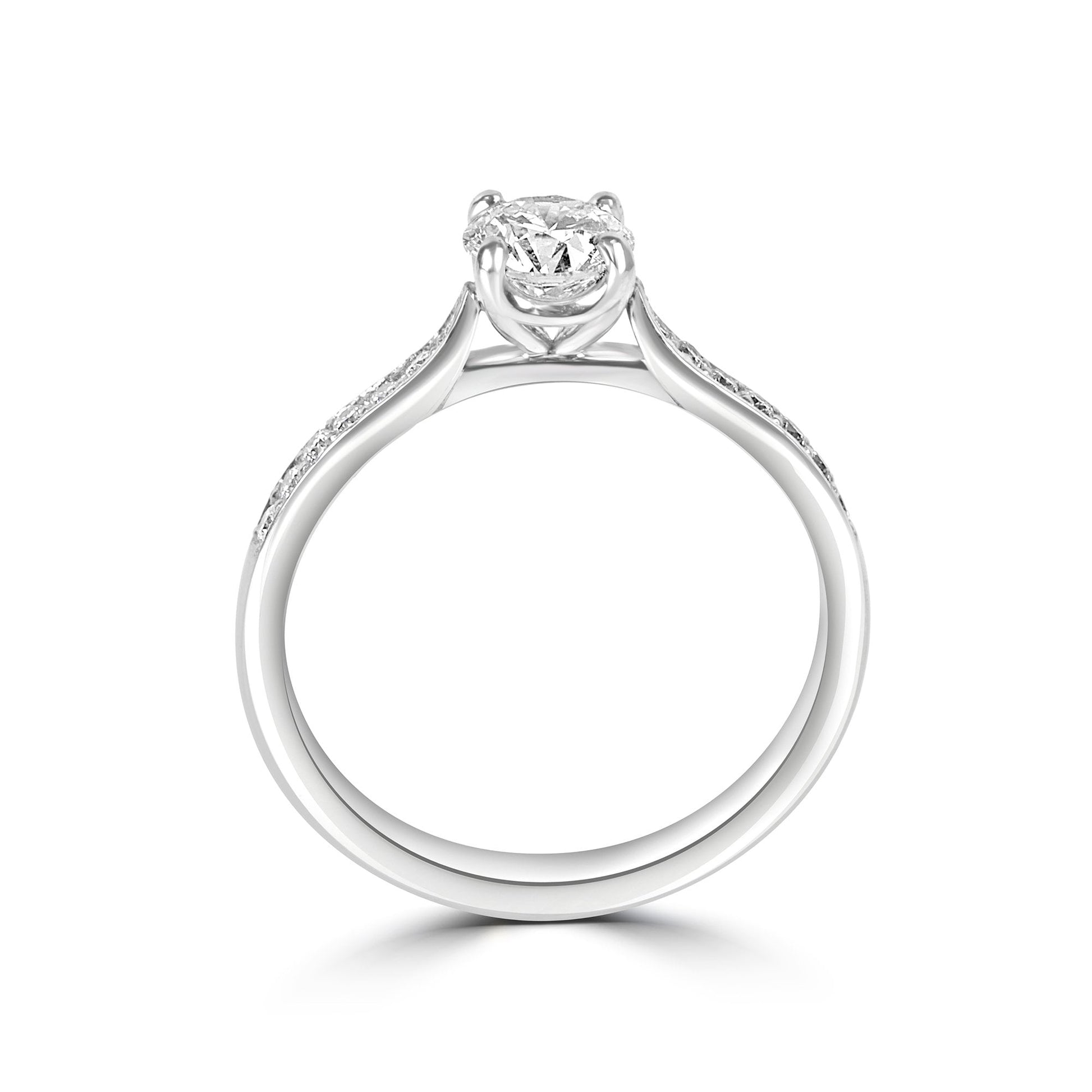 Platinum Hearts and Arrows Four Claw Diamond ring with Diamond Set Shoulders