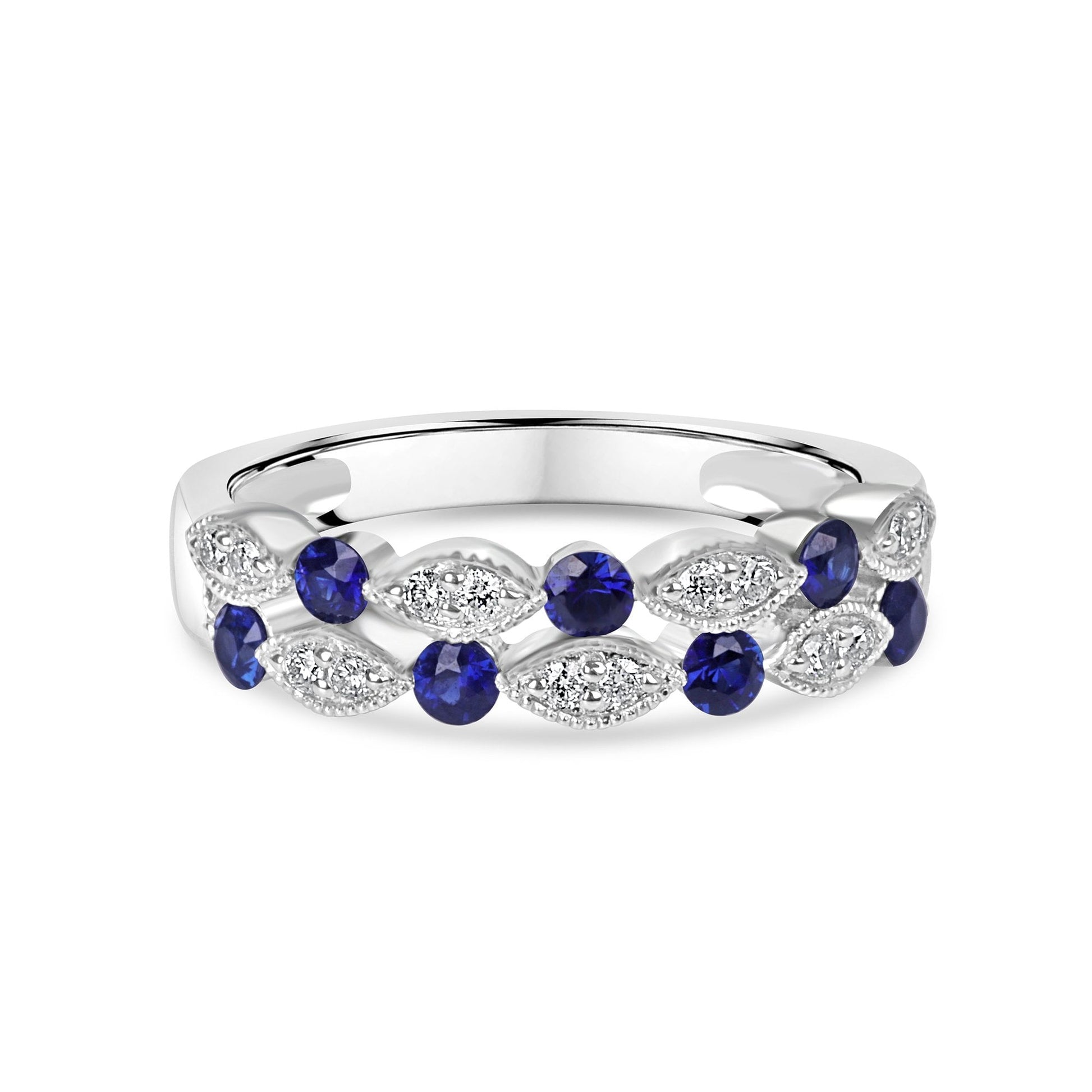 Platinum Sapphire Diamond Milgrain Dress Ring