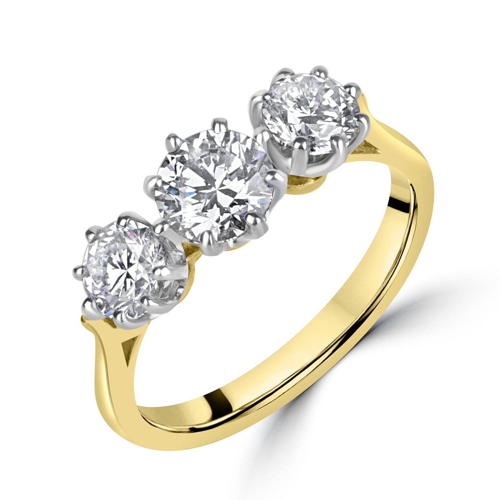 18ct Gold 1.52ct Round Diamond Three Stone Ring
