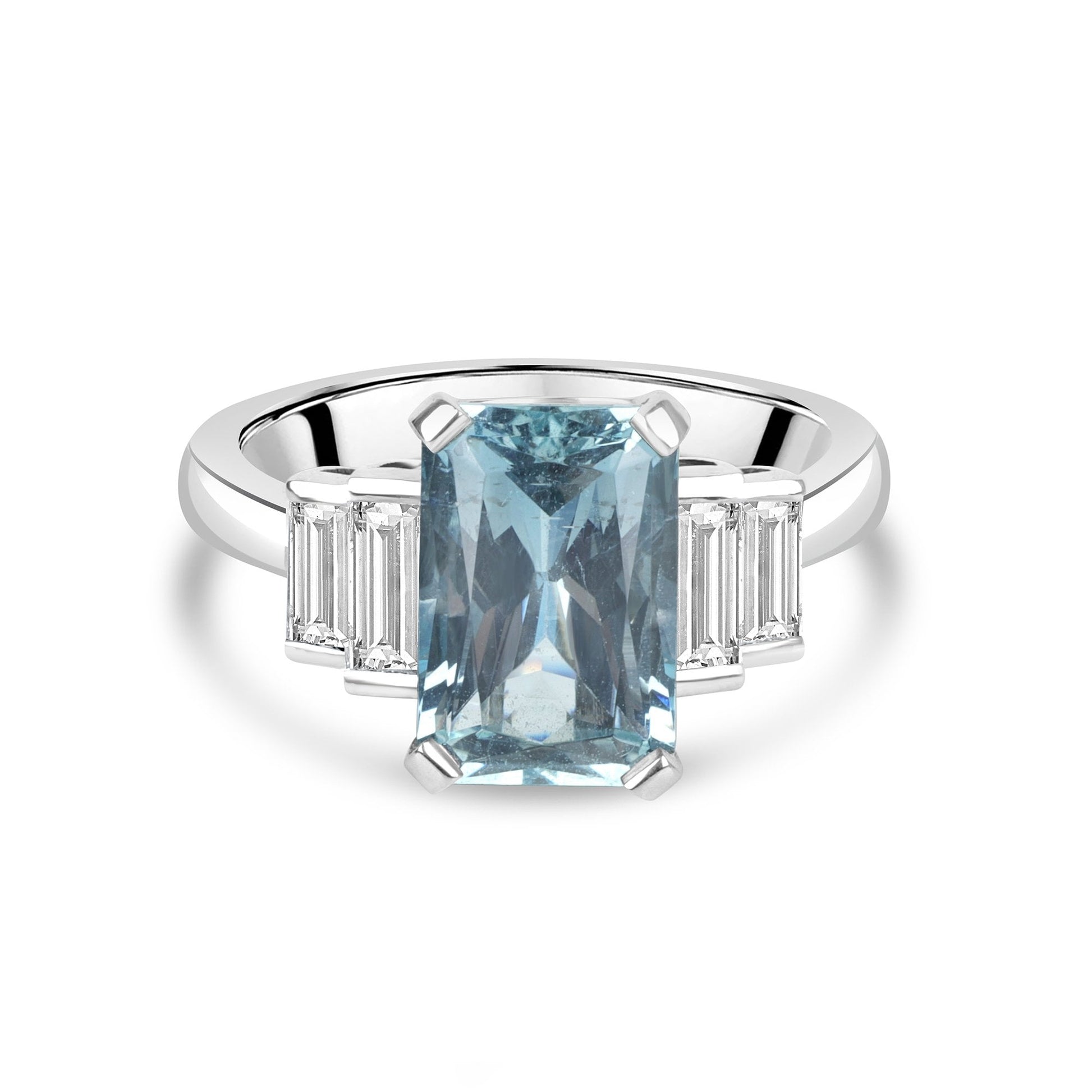Platinum 2.49ct Aquamarine and Baguette Diamond Ring