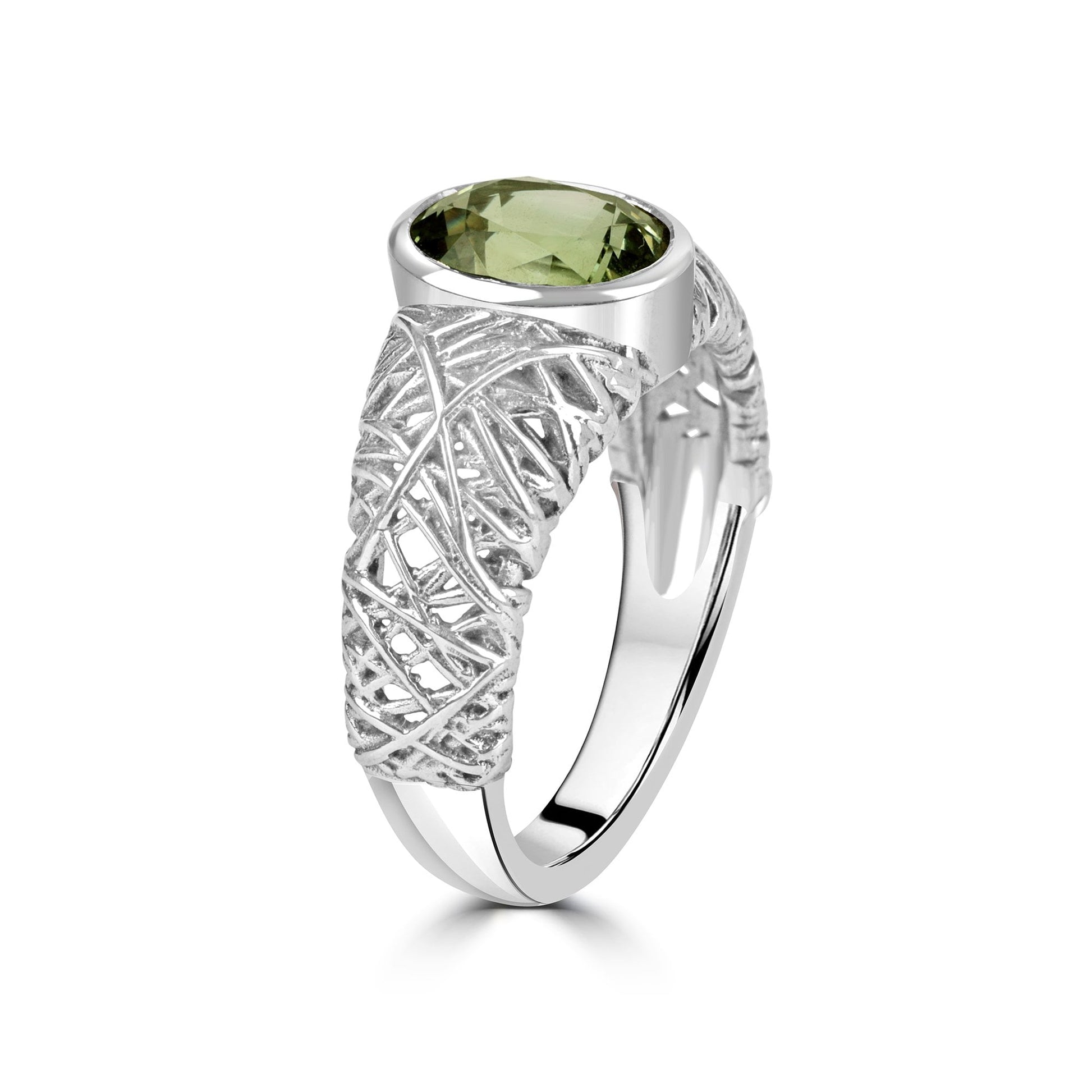 9ct White Gold 1.86ct Oval Green Tourmaline Unique Ring