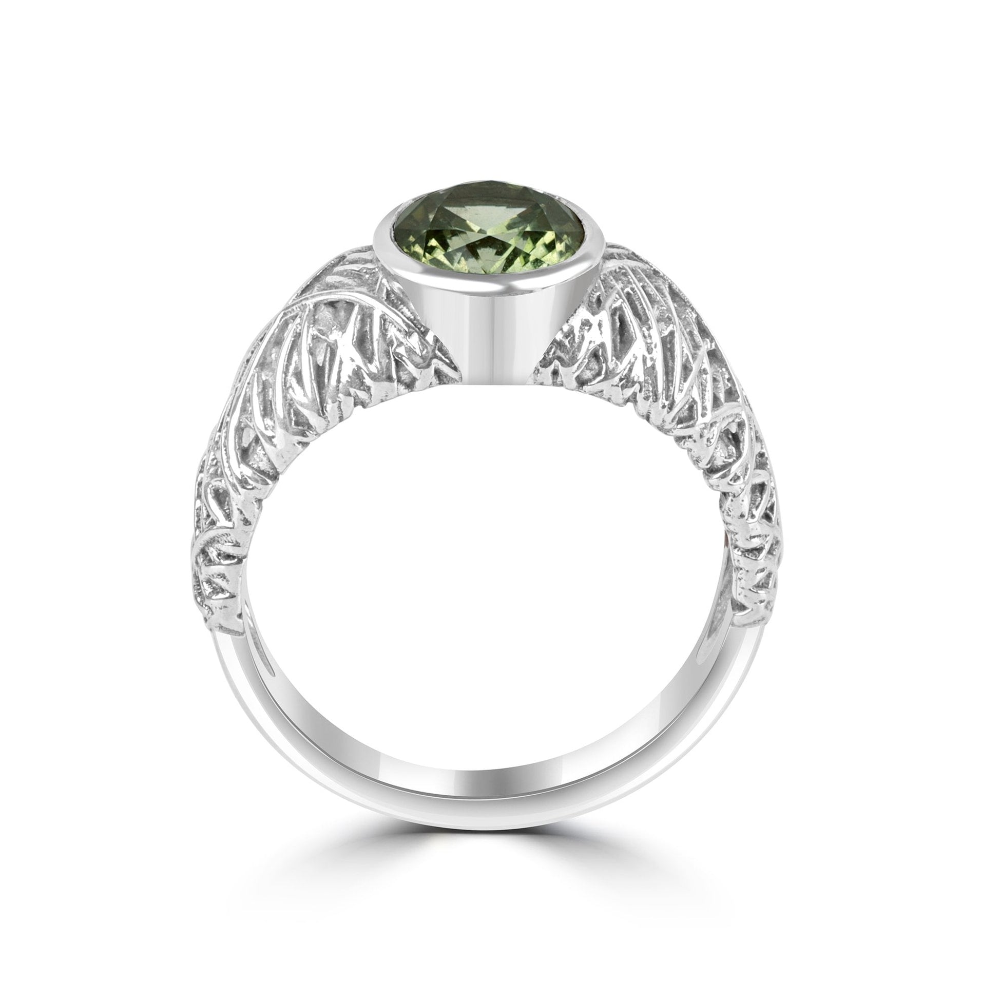 9ct White Gold 1.86ct Oval Green Tourmaline Unique Ring