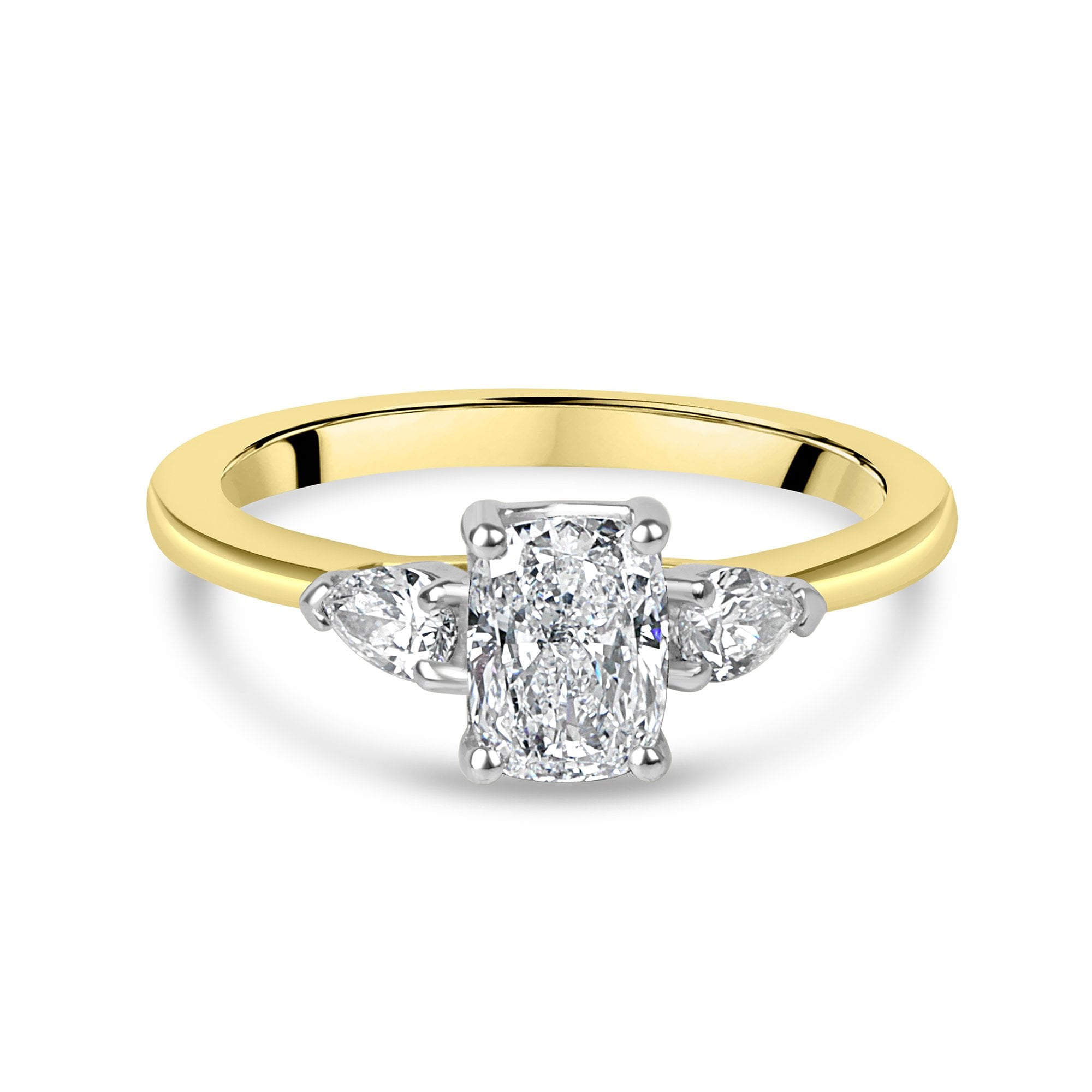 18ct Yellow Gold 1.01ct Cushion Cut Diamond And Two Pear Cut Diamond Three Stone Ring