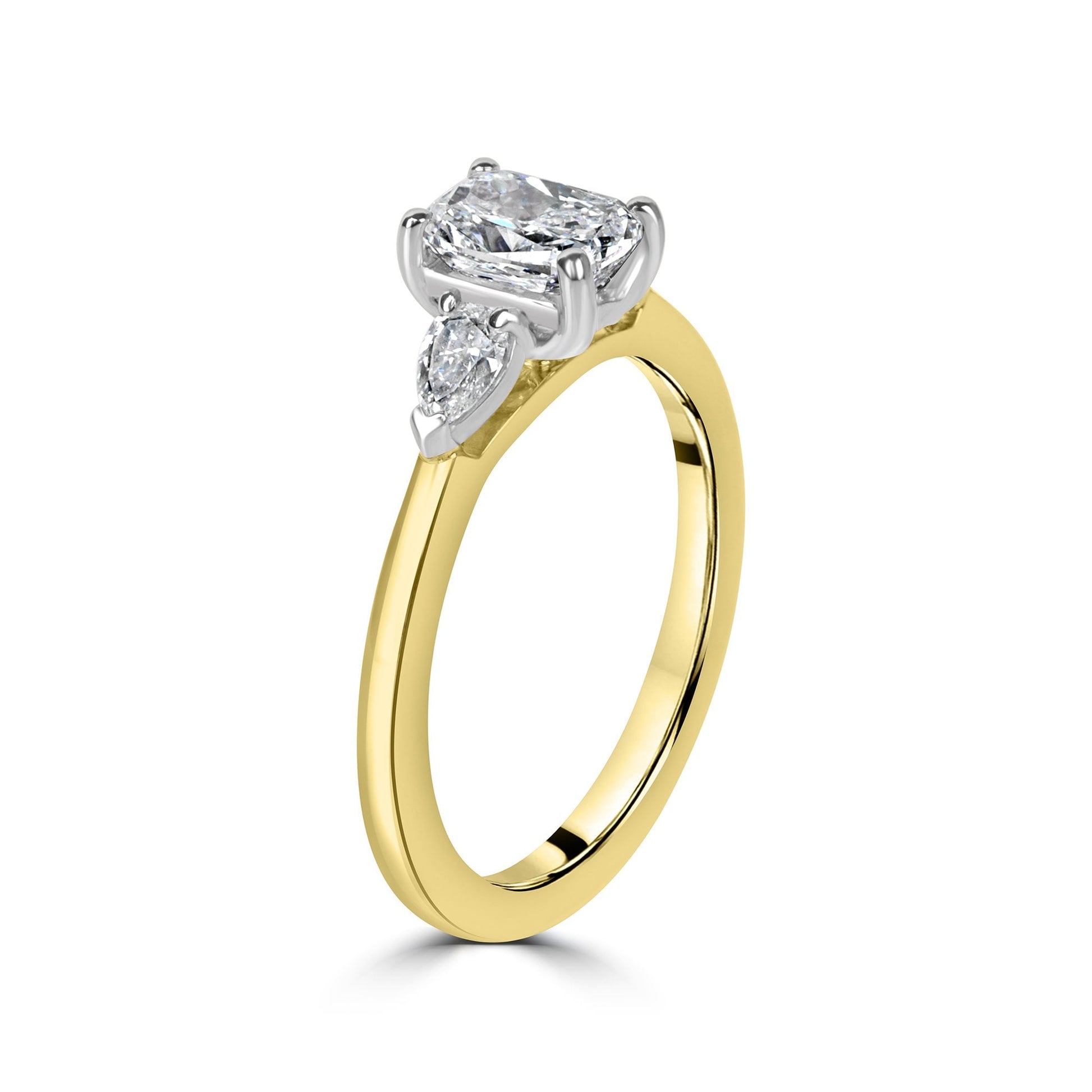 18ct Yellow Gold 1.01ct Cushion Cut Diamond And Two Pear Cut Diamond Three Stone Ring