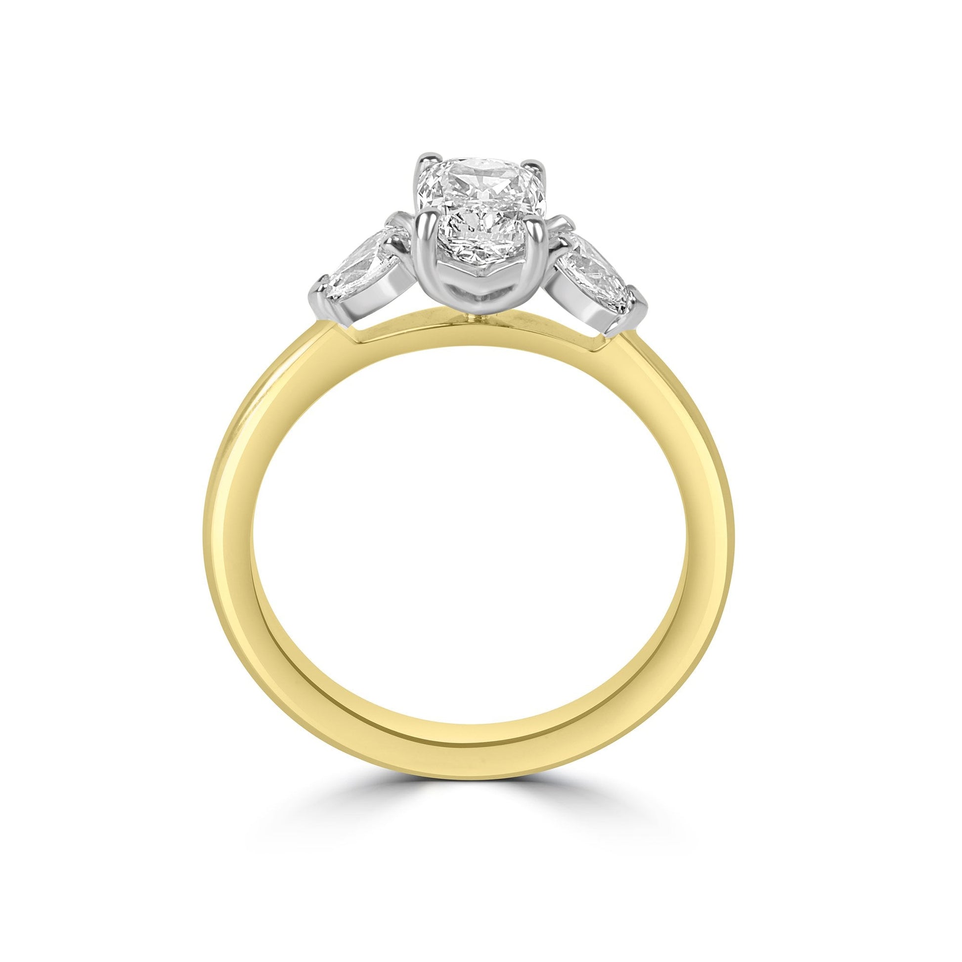 18ct Yellow Gold 1.01ct Cushion Cut Diamond And Two Pear Cut Diamond Three Stone Ring