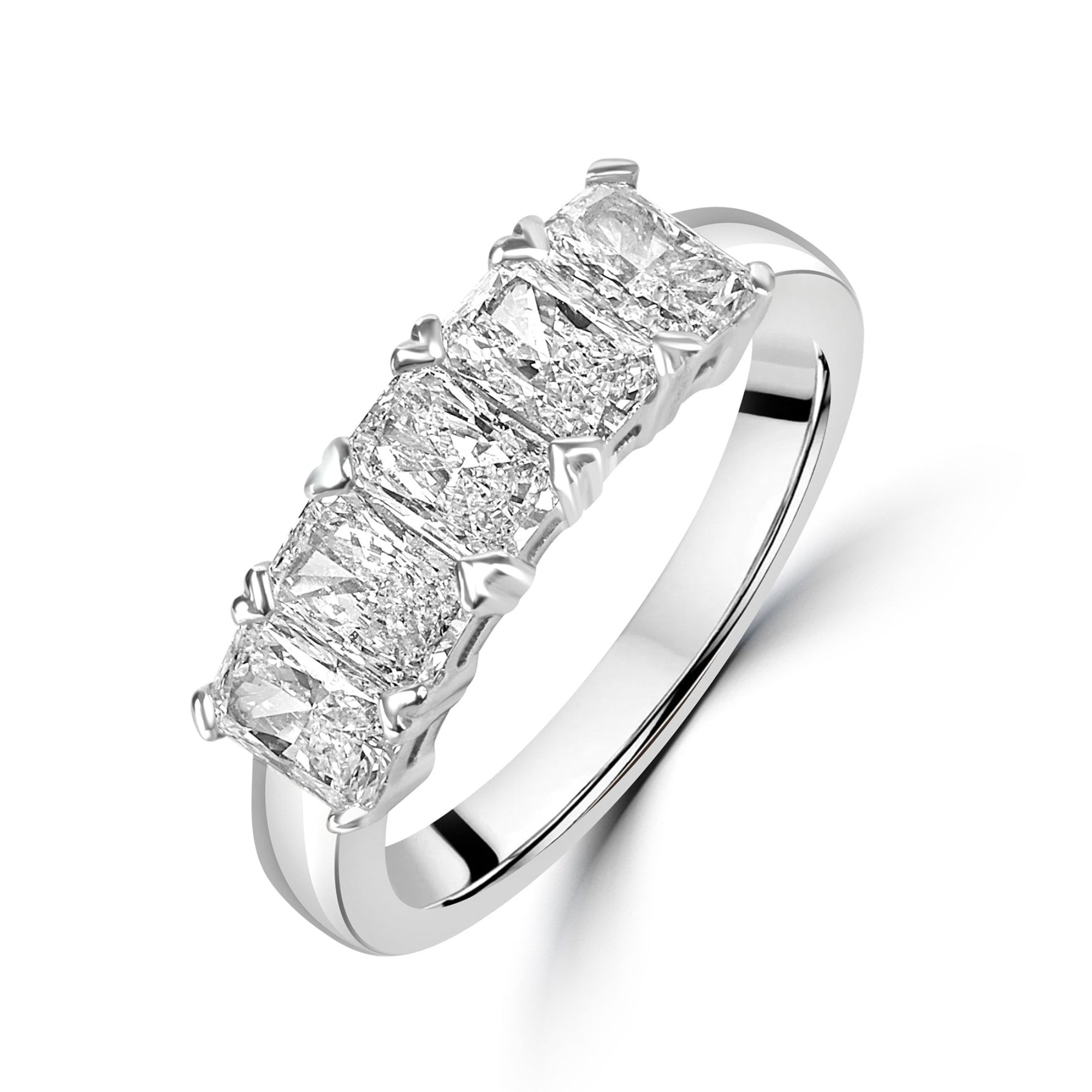 Platinum 1.65ct Five Stone Radiant Cut Natural Diamond Ring