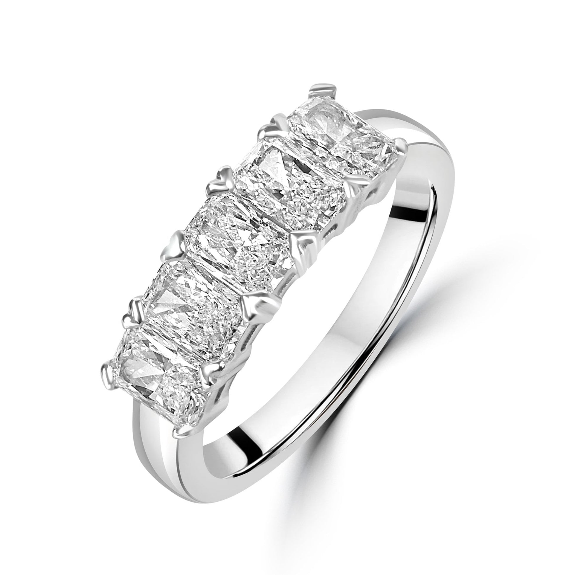 Platinum 1.65ct Five Stone Radiant Cut Natural Diamond Ring