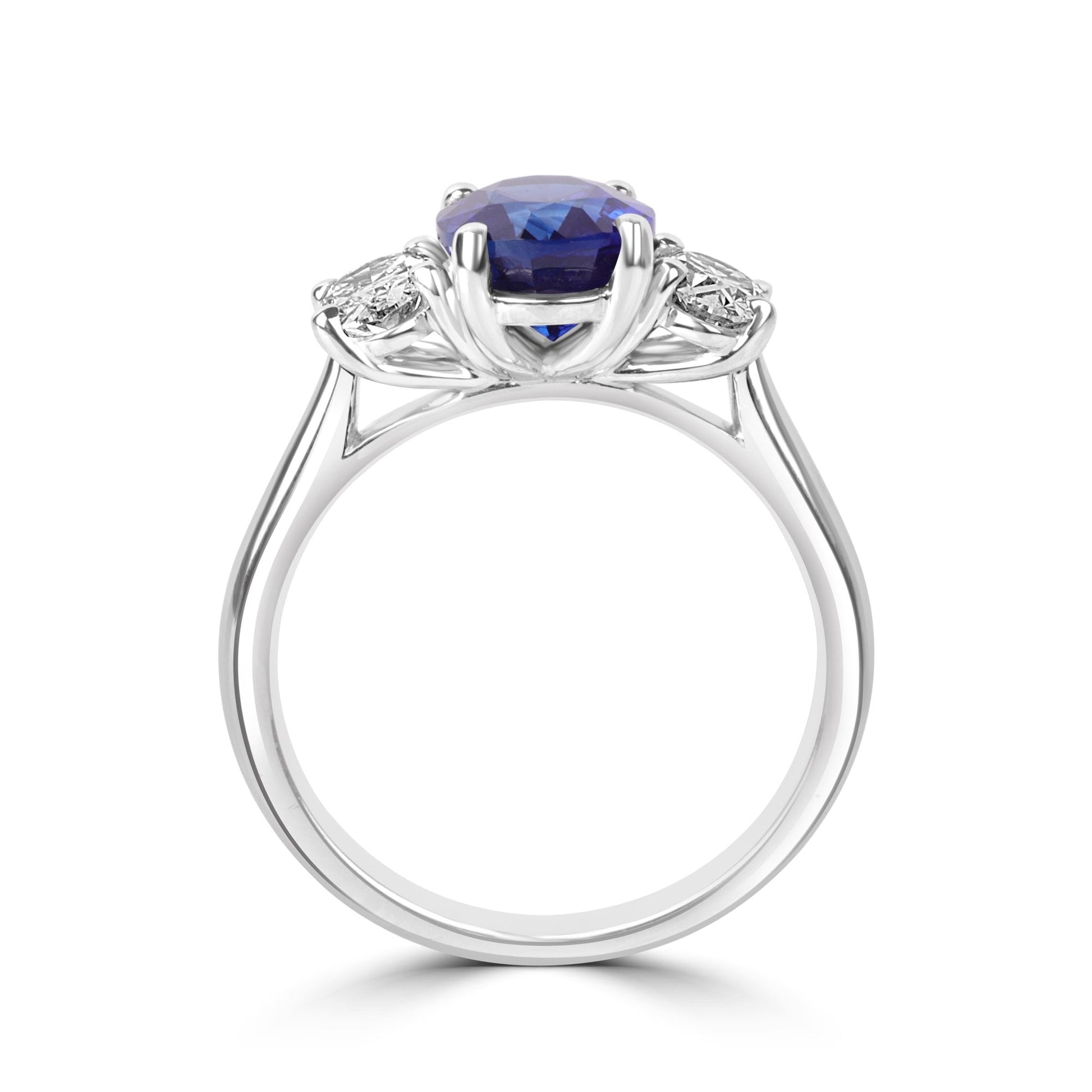 Platinum 2.31ct Oval Sapphire and 0.71ct Oval Diamond Three Stone Ring