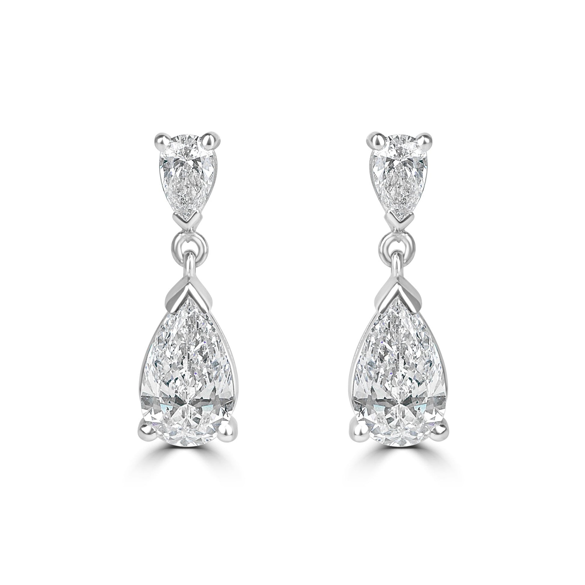 18ct White Gold 2.38ct Pear Cut Natural Diamond Drop Earrings