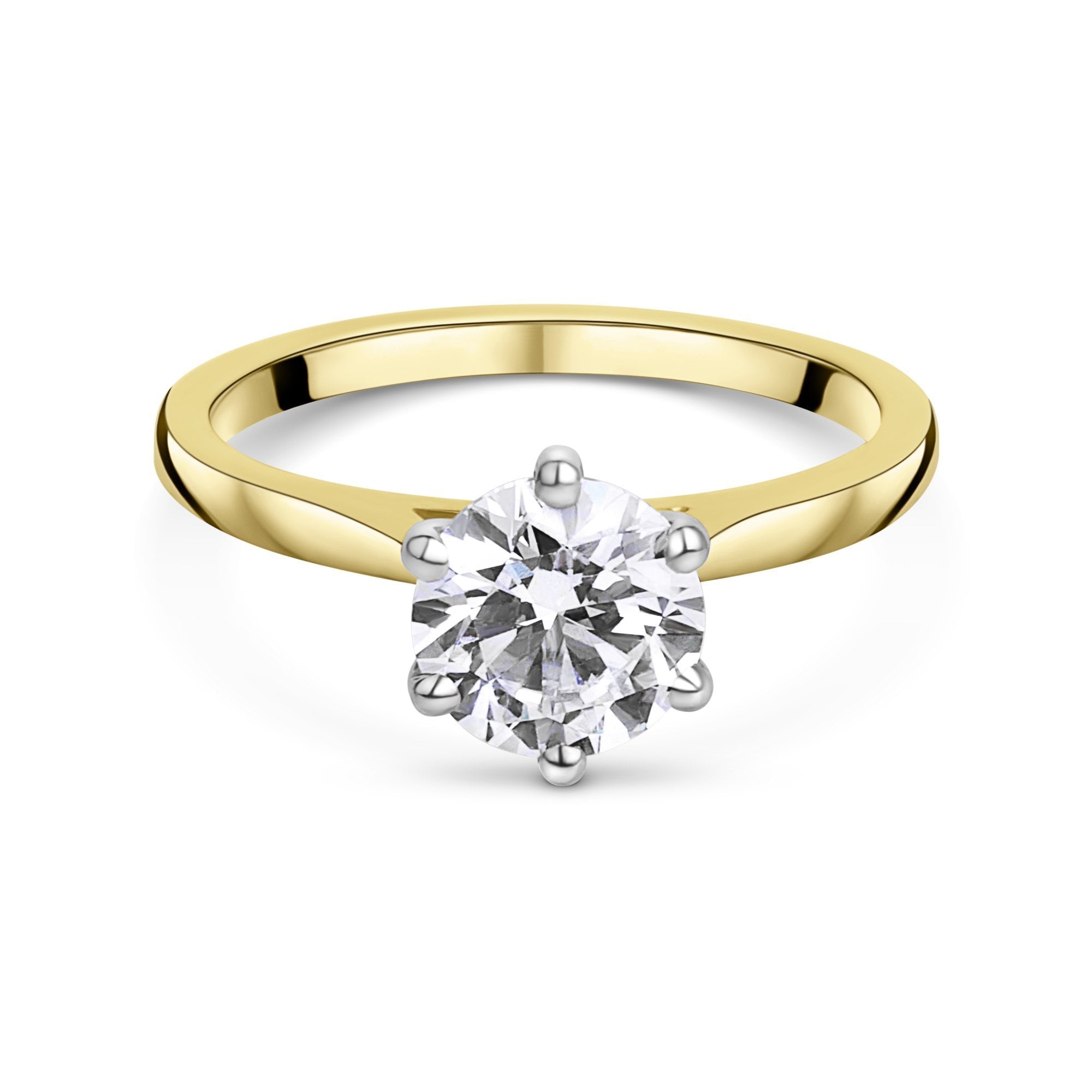 18ct Yellow Gold Round Brilliant Cut Lab Grown Diamond Six Claw Solitaire Engagement Ring