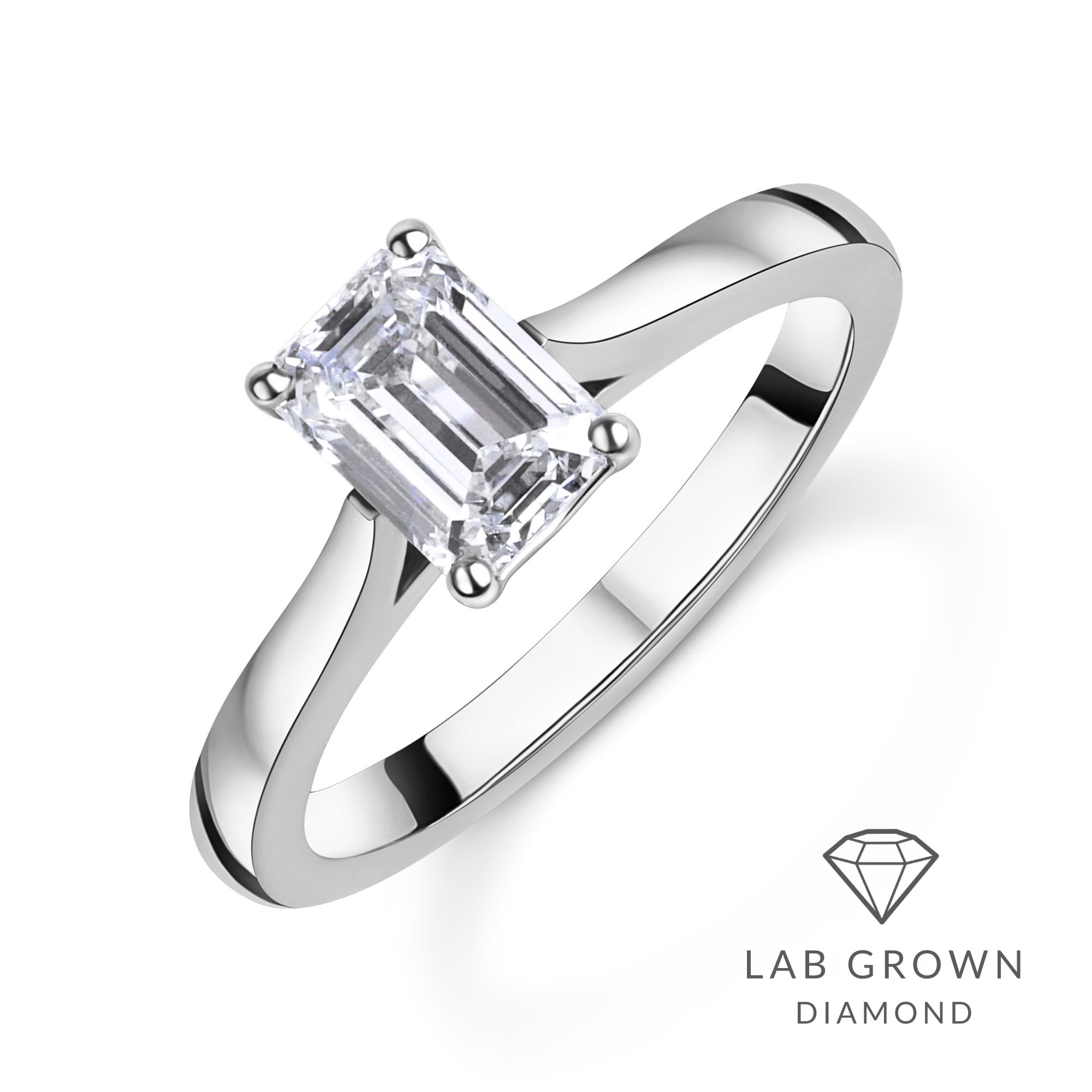 Platinum Emerald Cut Lab Grown Diamond Solitaire Engagement Ring