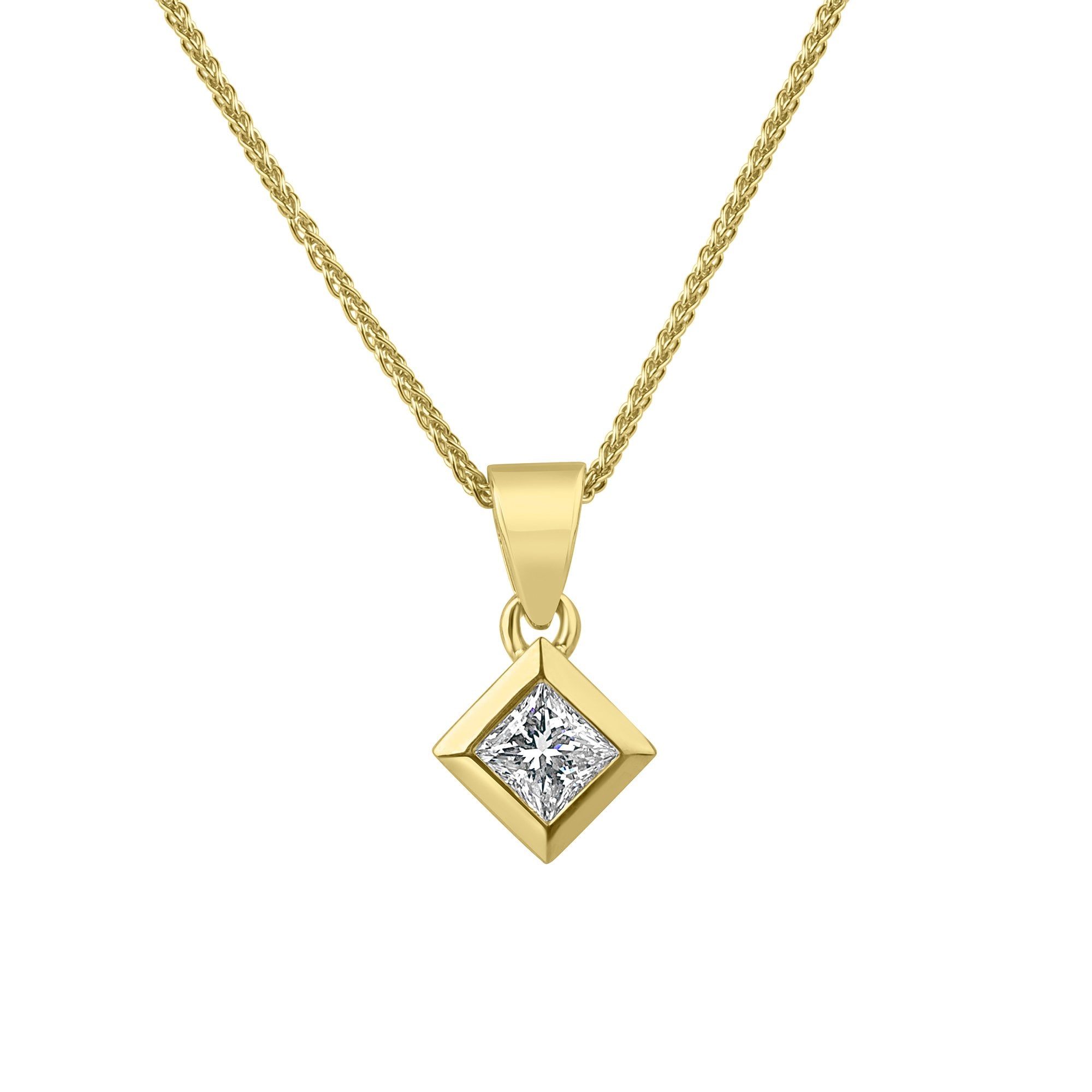 18ct Gold Princess Cut Diamond Necklace 0.70ct