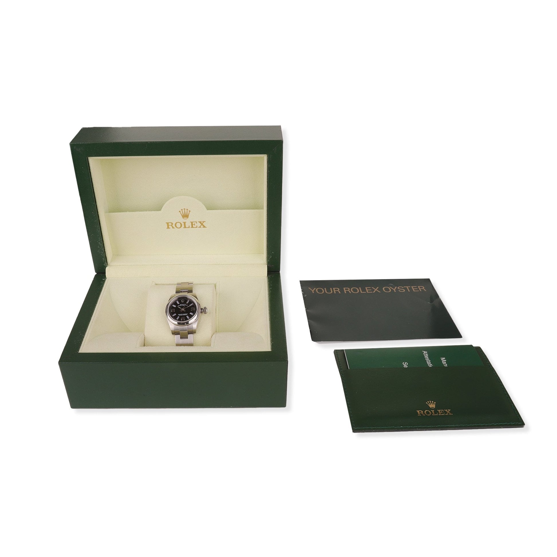 Rolex Stainless Steel Oyster Perpetual Pre-Owned Watch With Black Dial & Purple Batons