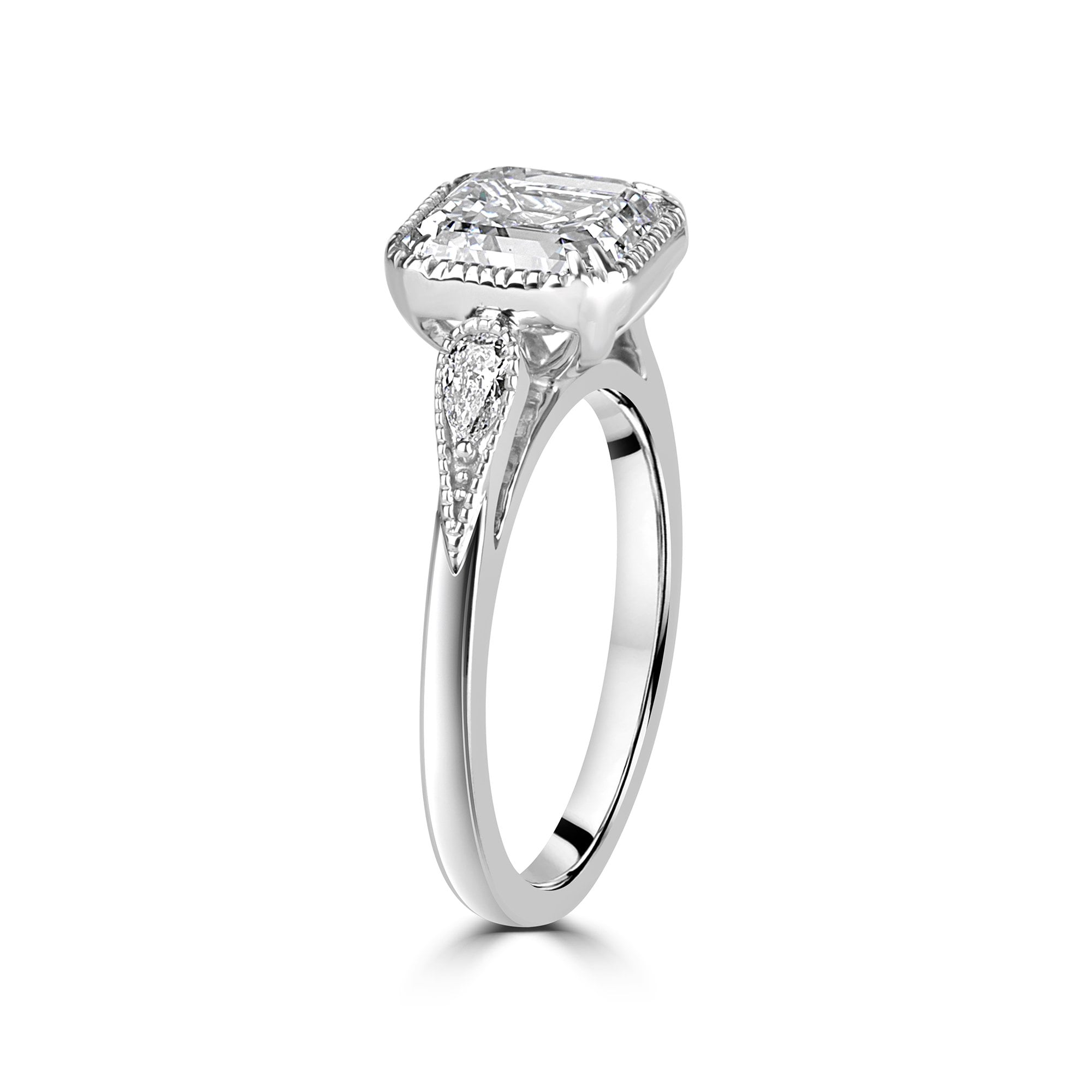 Platinum 2.80ct Asscher and Pear Cut Three Stone Lab Grown Diamond Ring