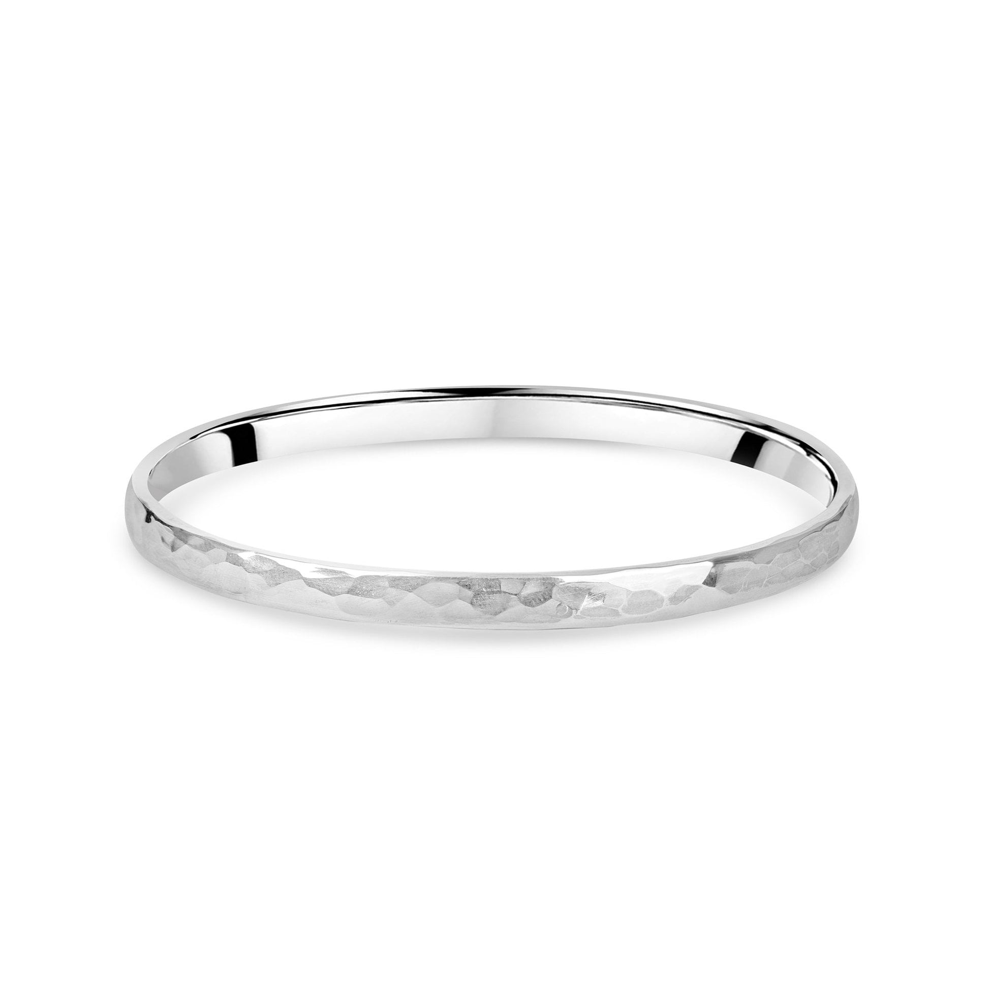 Sterling Silver Large Solid Court Bangle with Hammered Finish