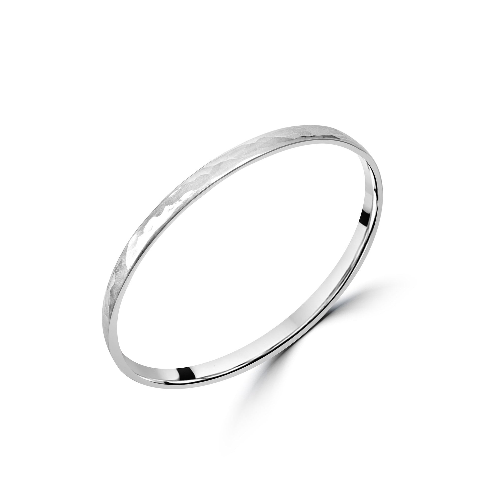 Sterling Silver Large Solid Court Bangle with Hammered Finish